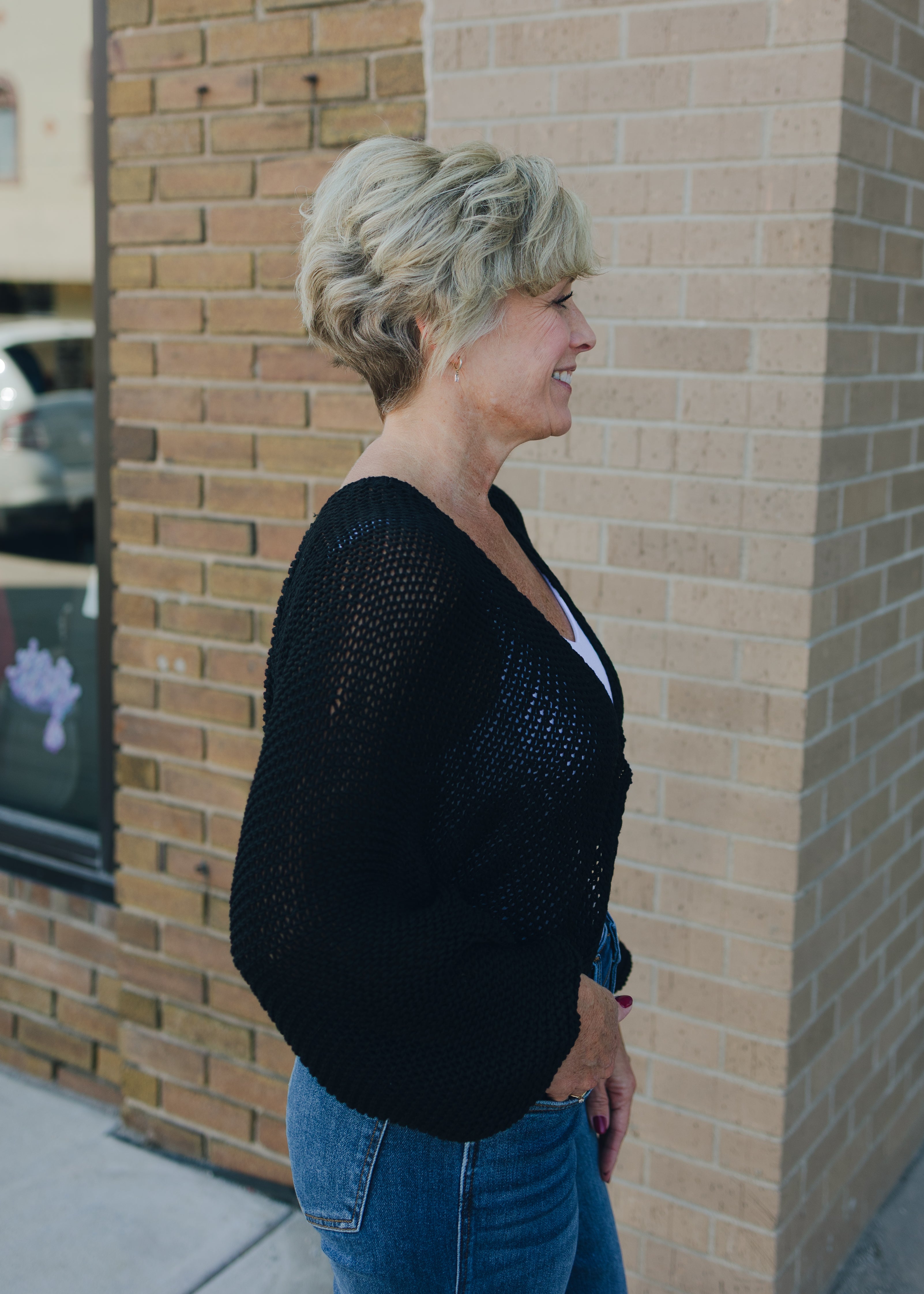 Knit Sweater Open Cardigan - Black