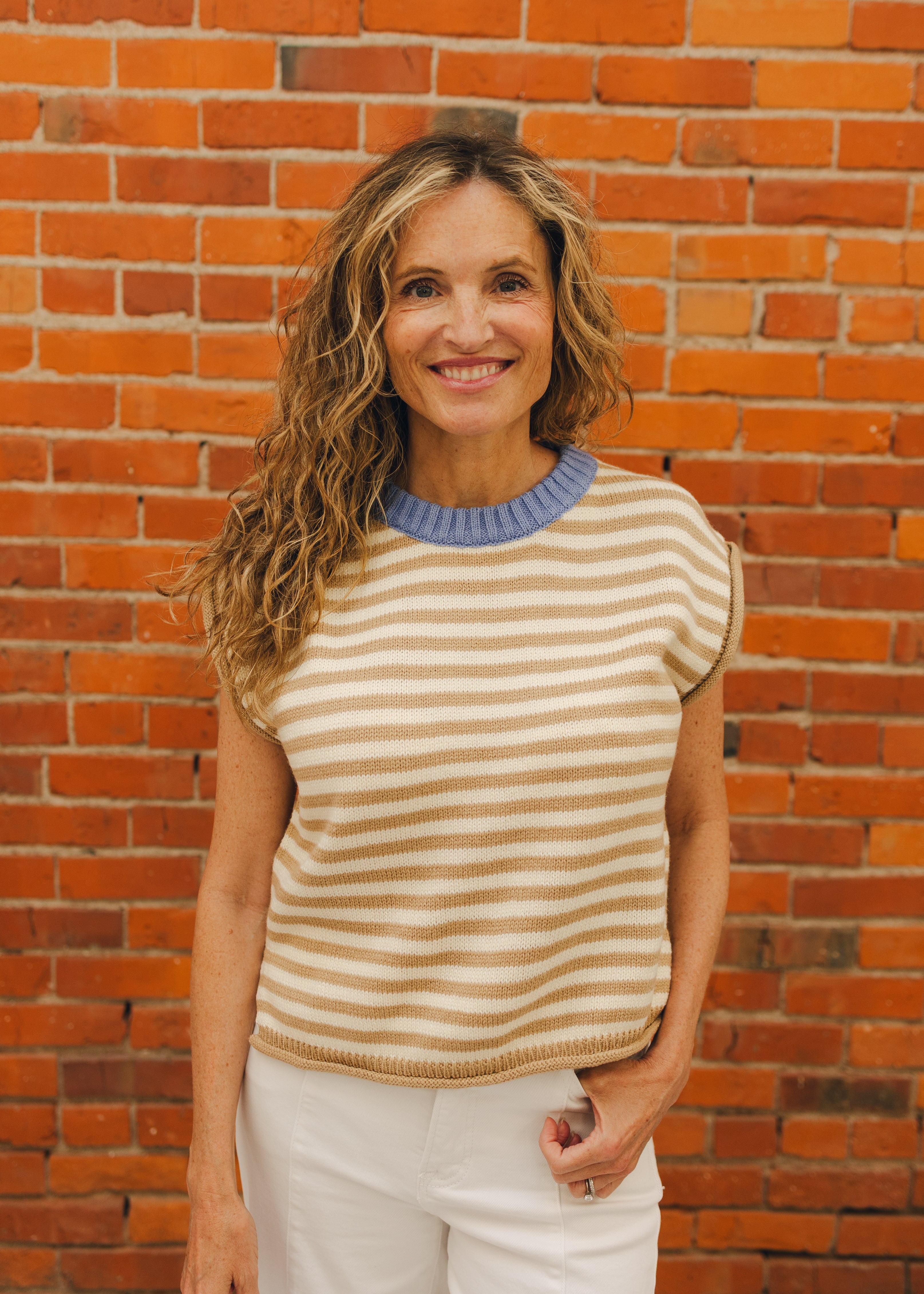 Stripe Cap Sleeve Sweater