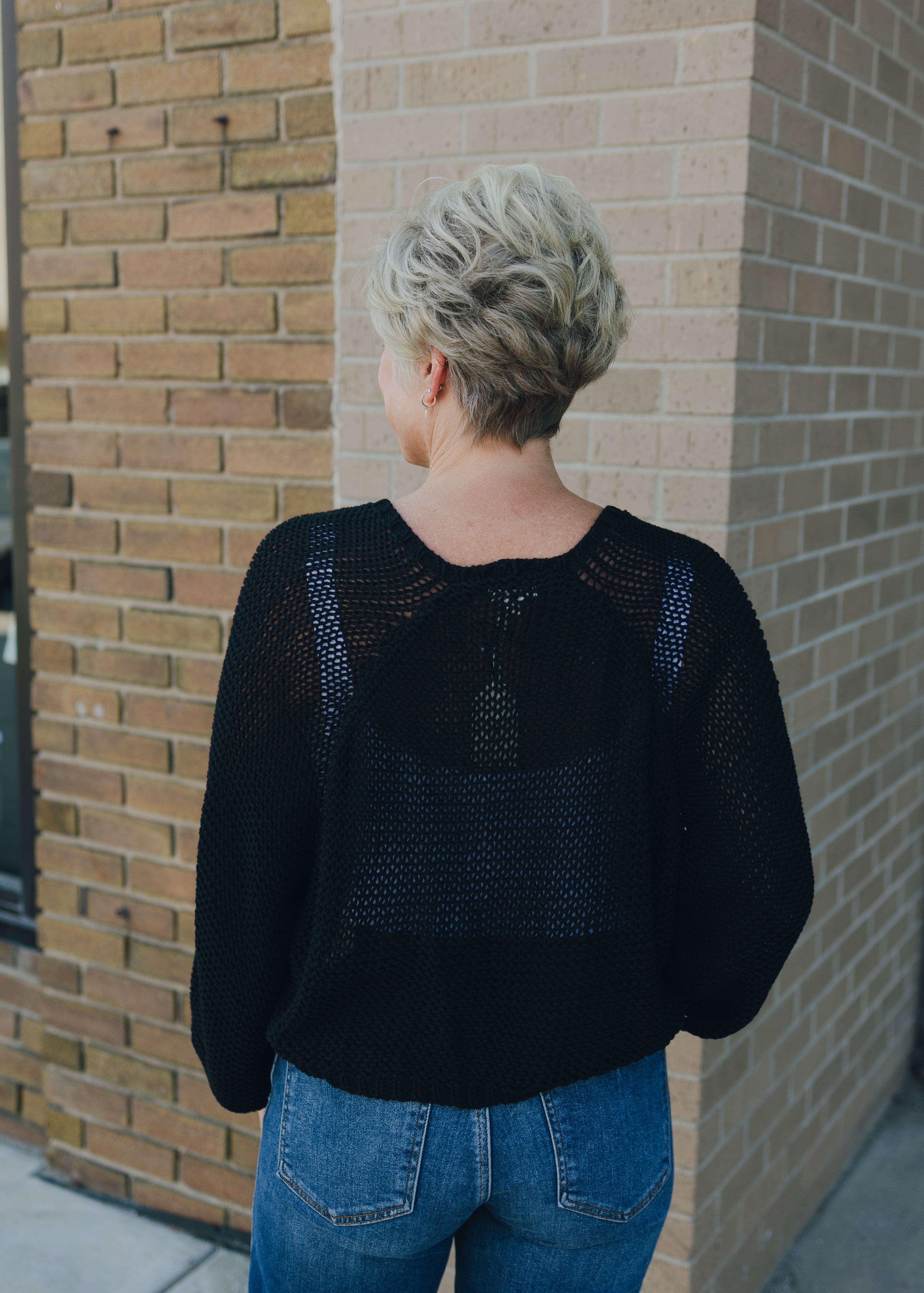 Knit Sweater Open Cardigan - Black