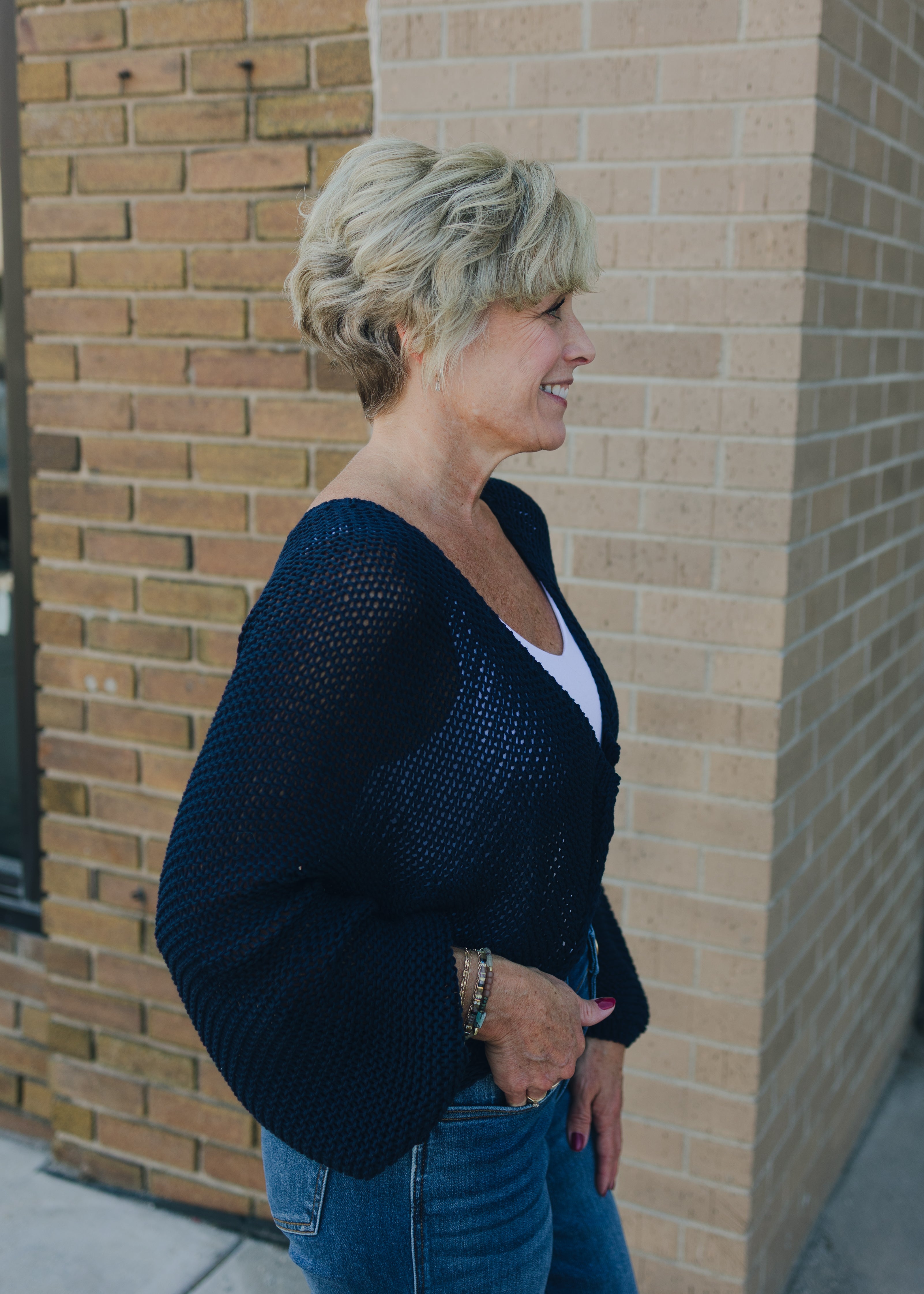 Knit Sweater Open Cardigan - Navy