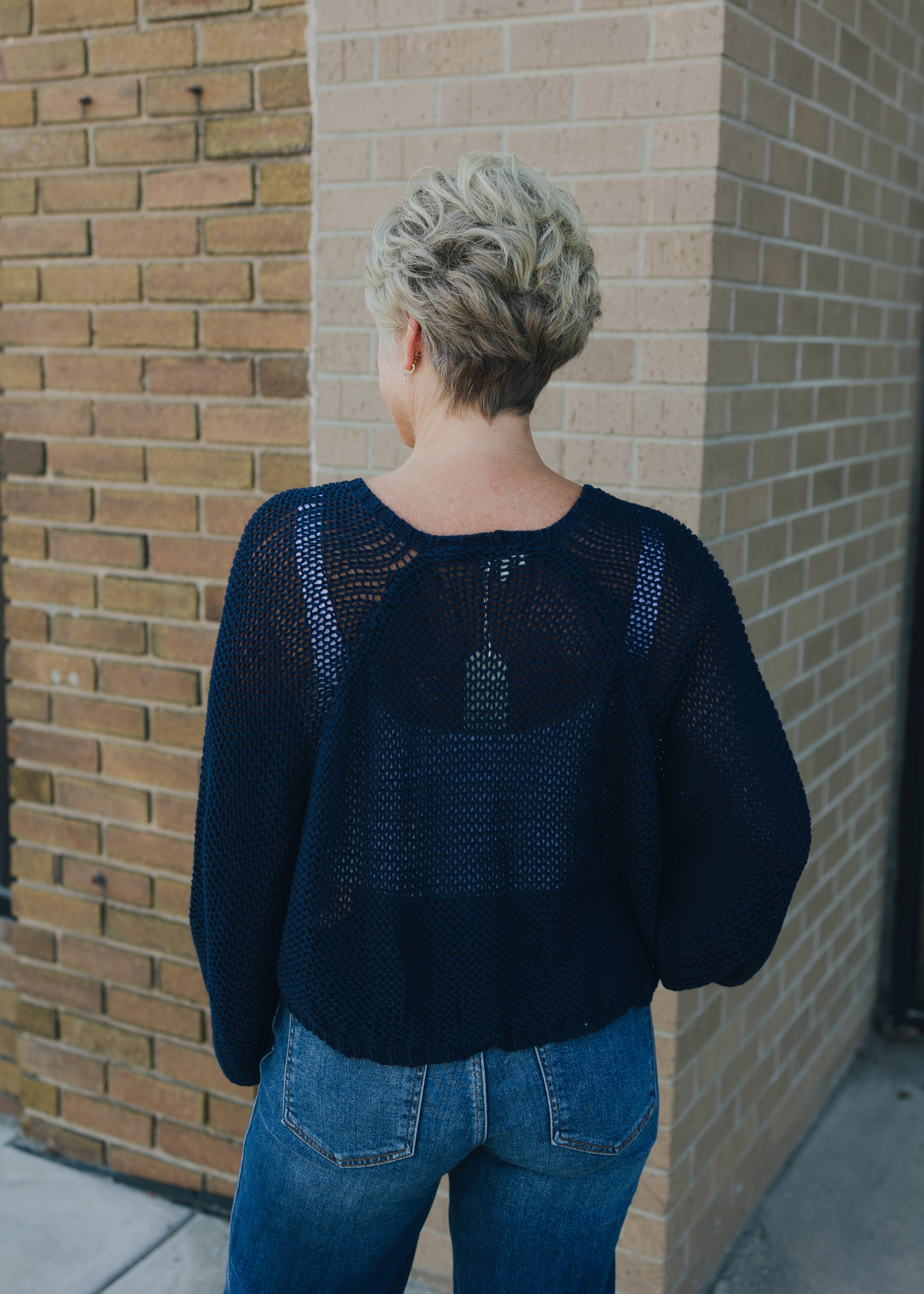 Knit Sweater Open Cardigan - Navy