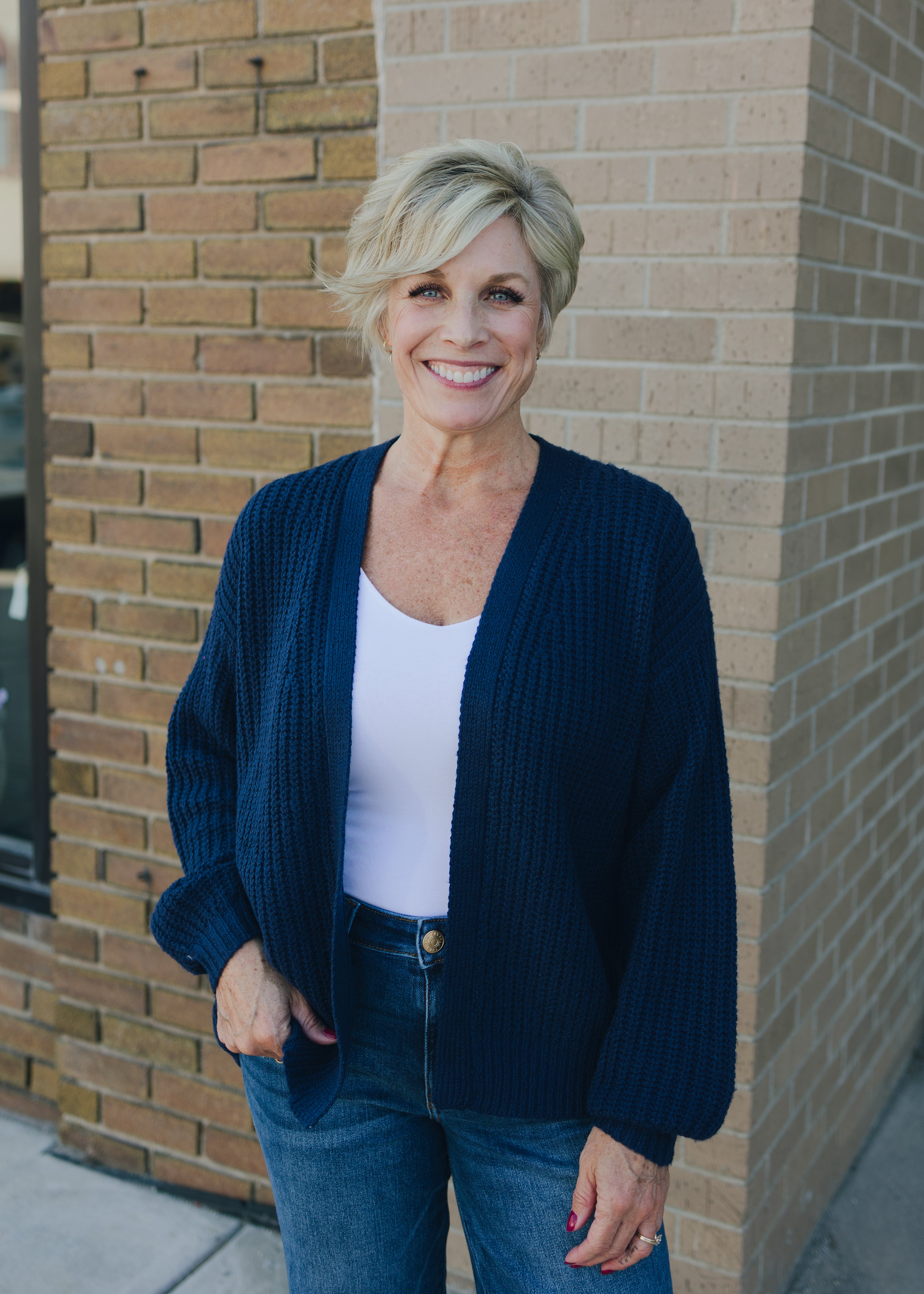 Open Front Balloon Sleeve Chunky Sweater