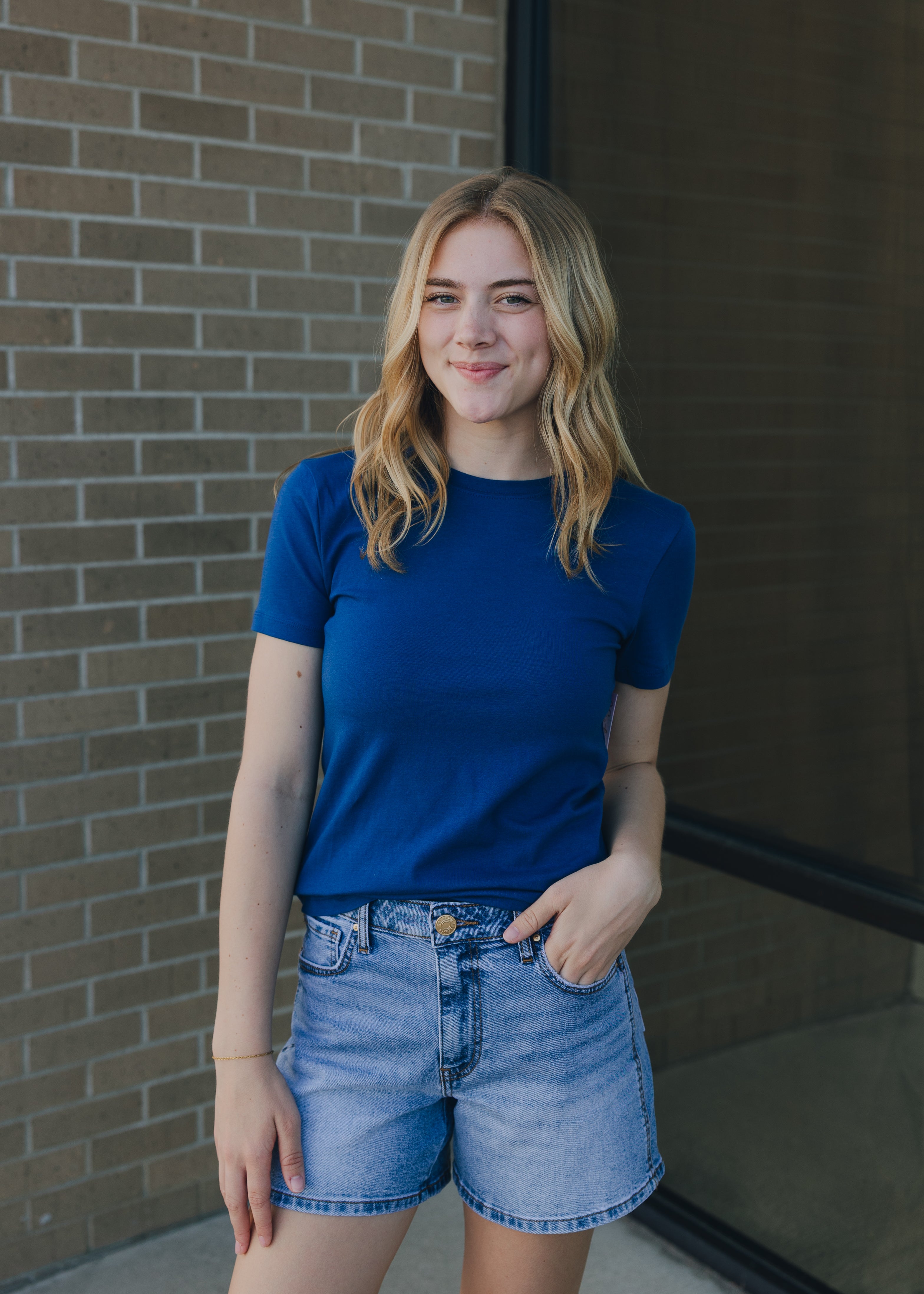 Basic Cotton Crew Neck Tee - Lt. Navy