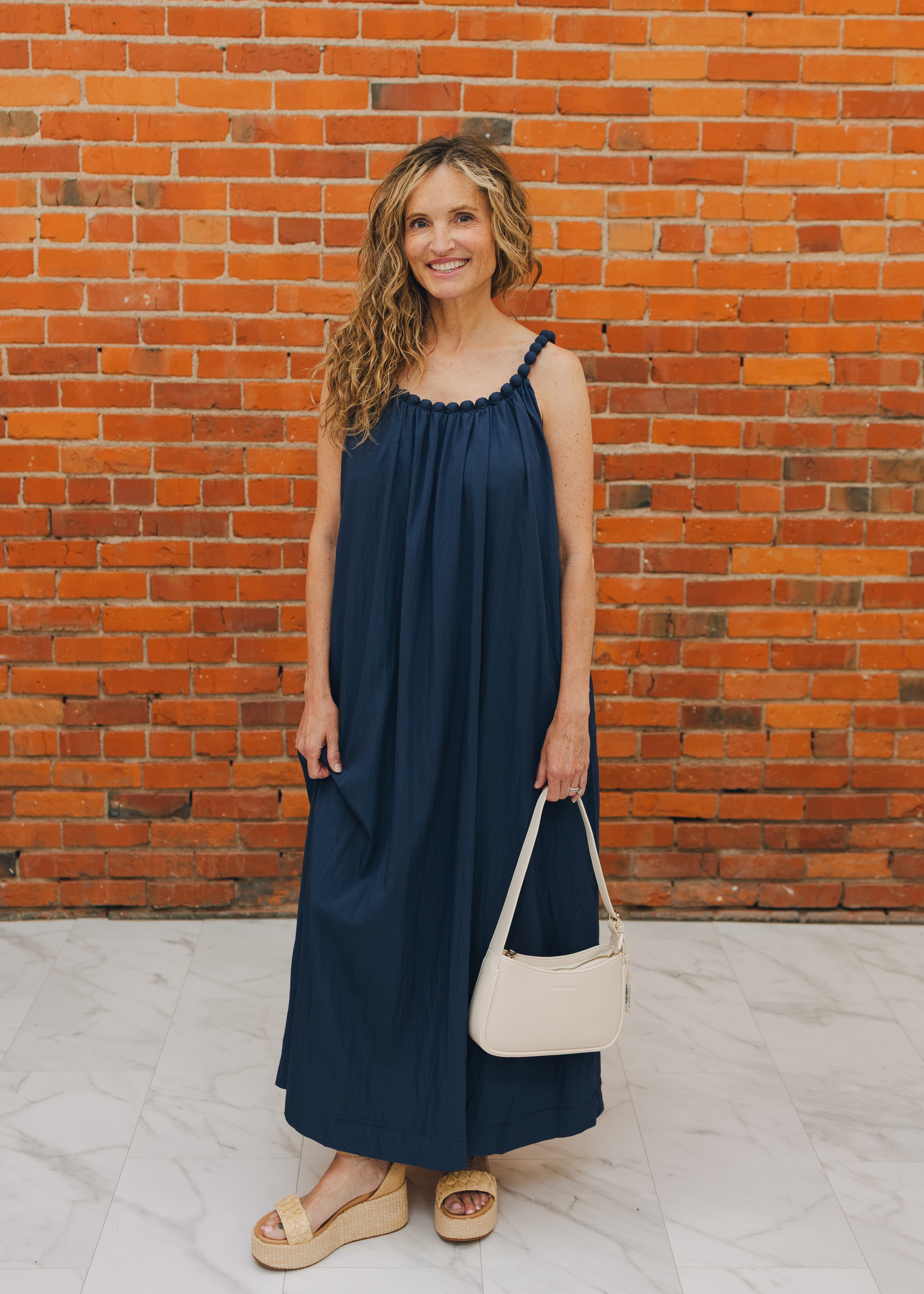 Ball Trim Neckline Maxi Dress