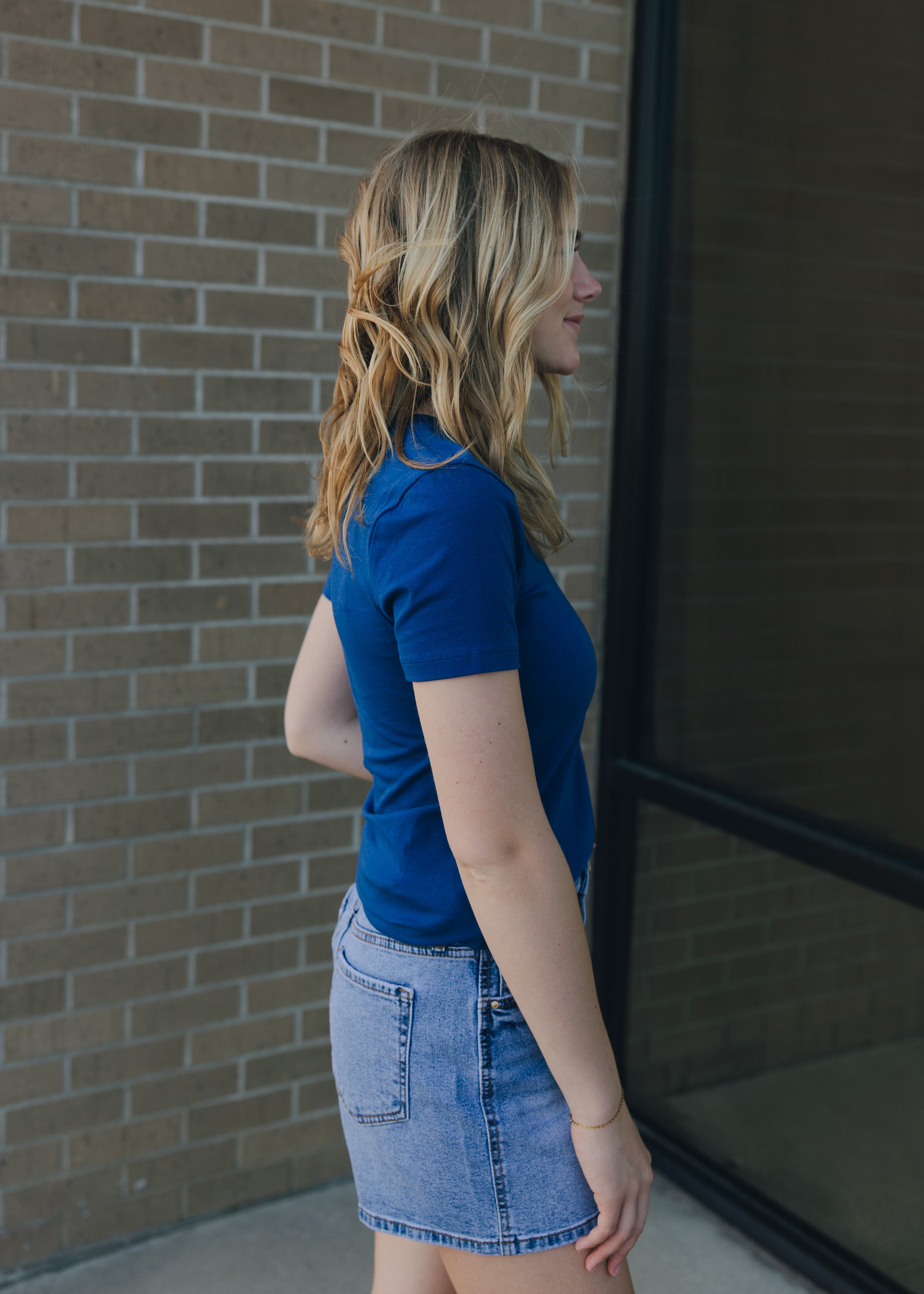 Basic Cotton Crew Neck Tee - Lt. Navy