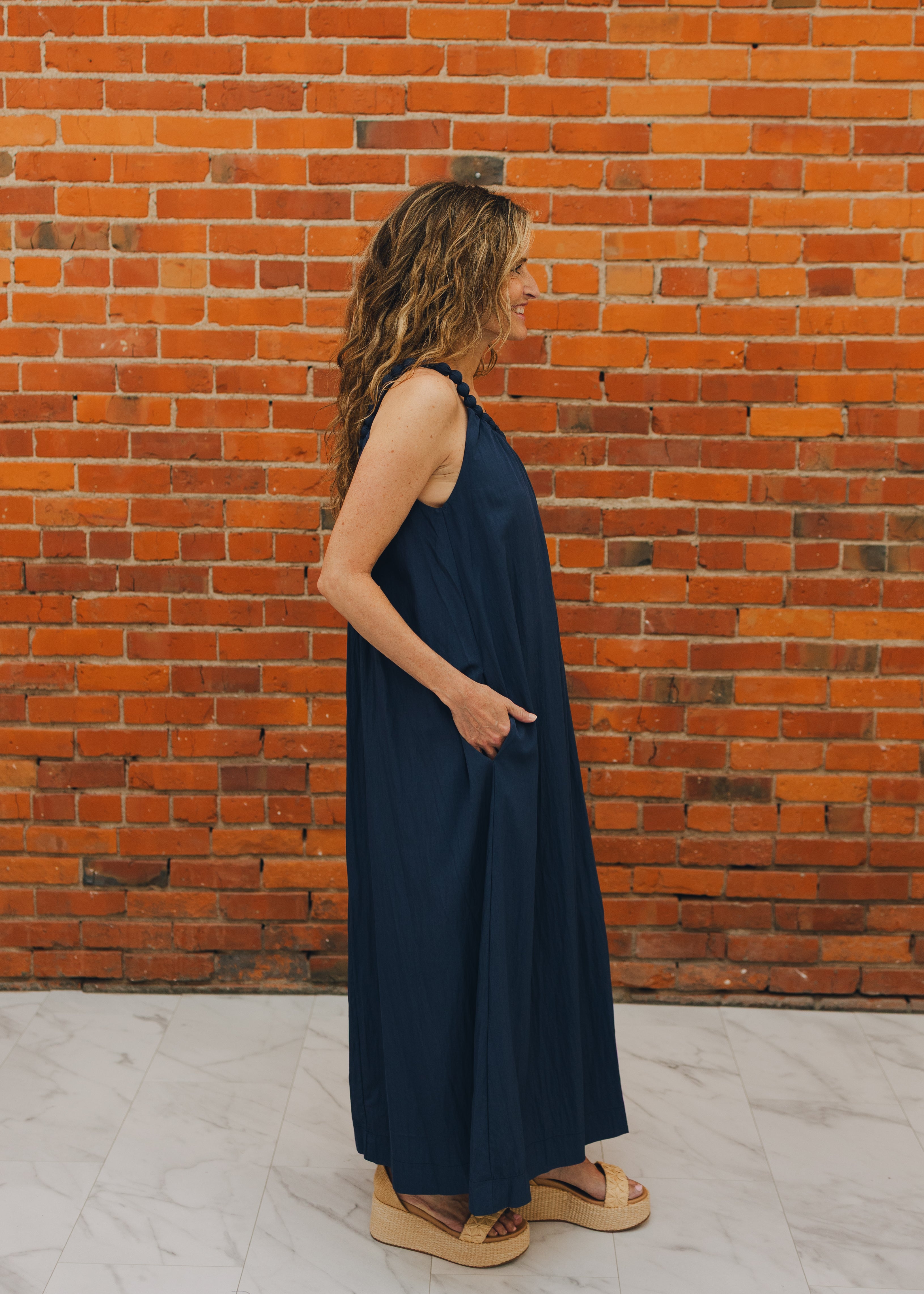 Ball Trim Neckline Maxi Dress