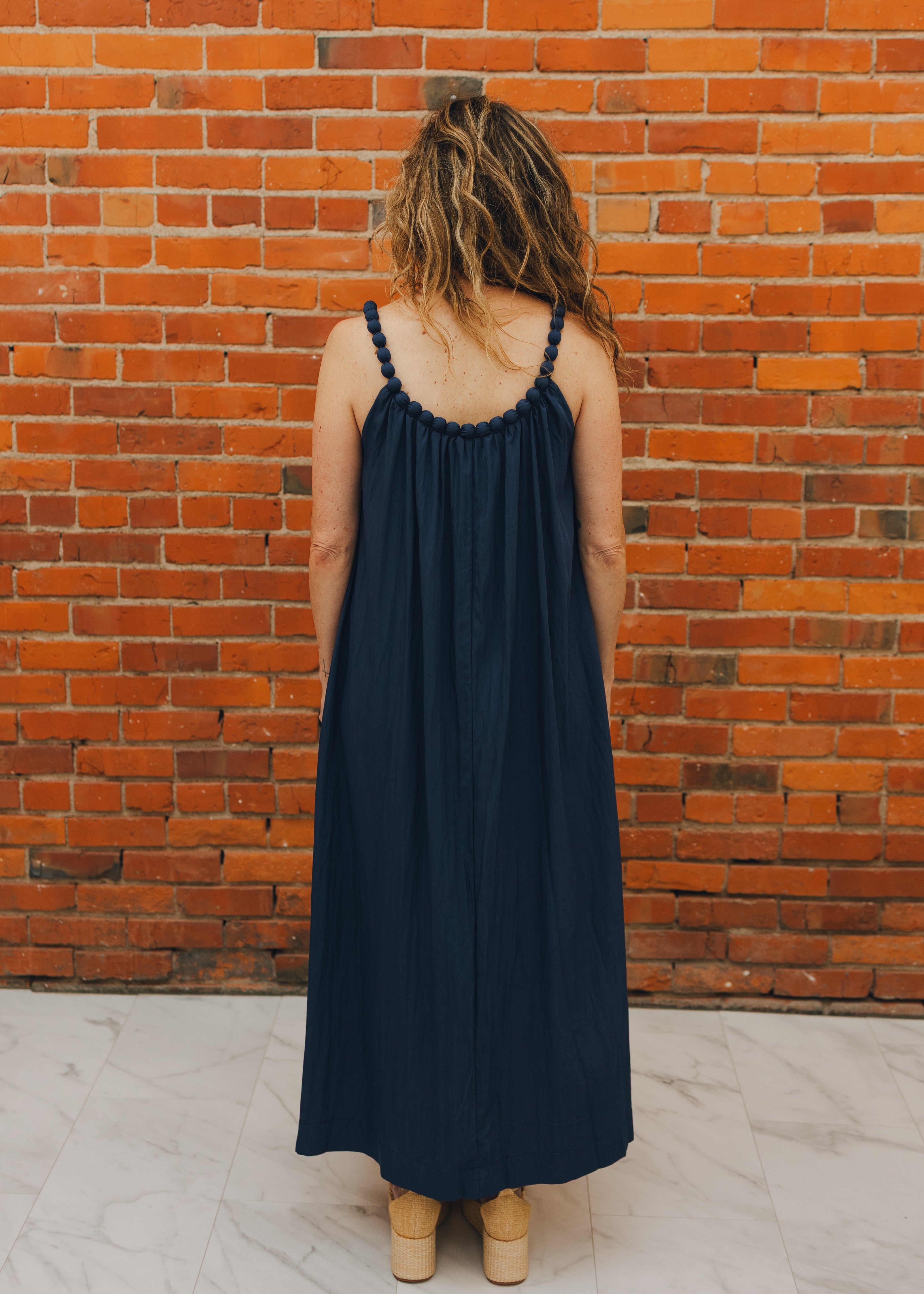 Ball Trim Neckline Maxi Dress