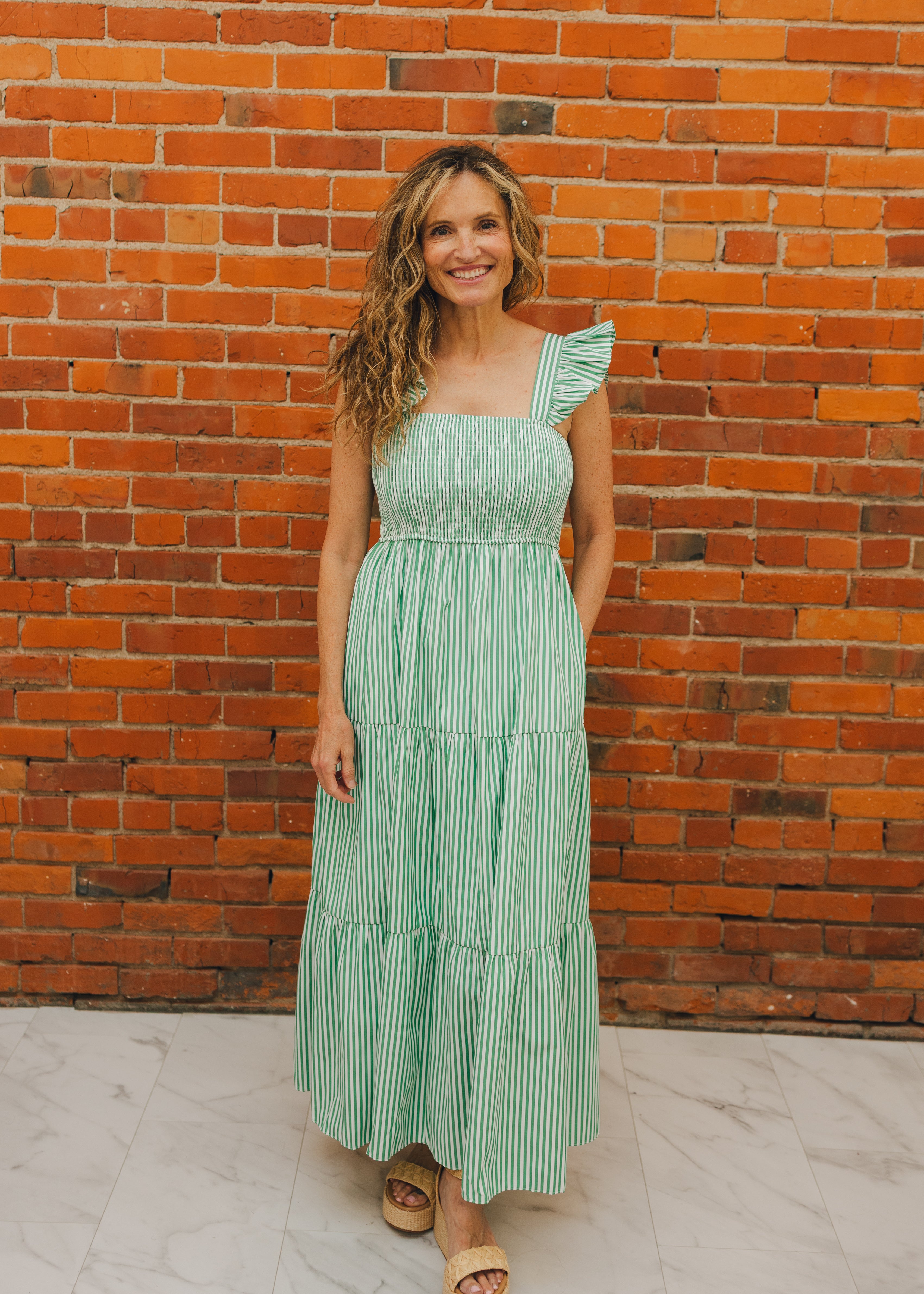 Ruffled Sleeve Stripe Maxi Dress