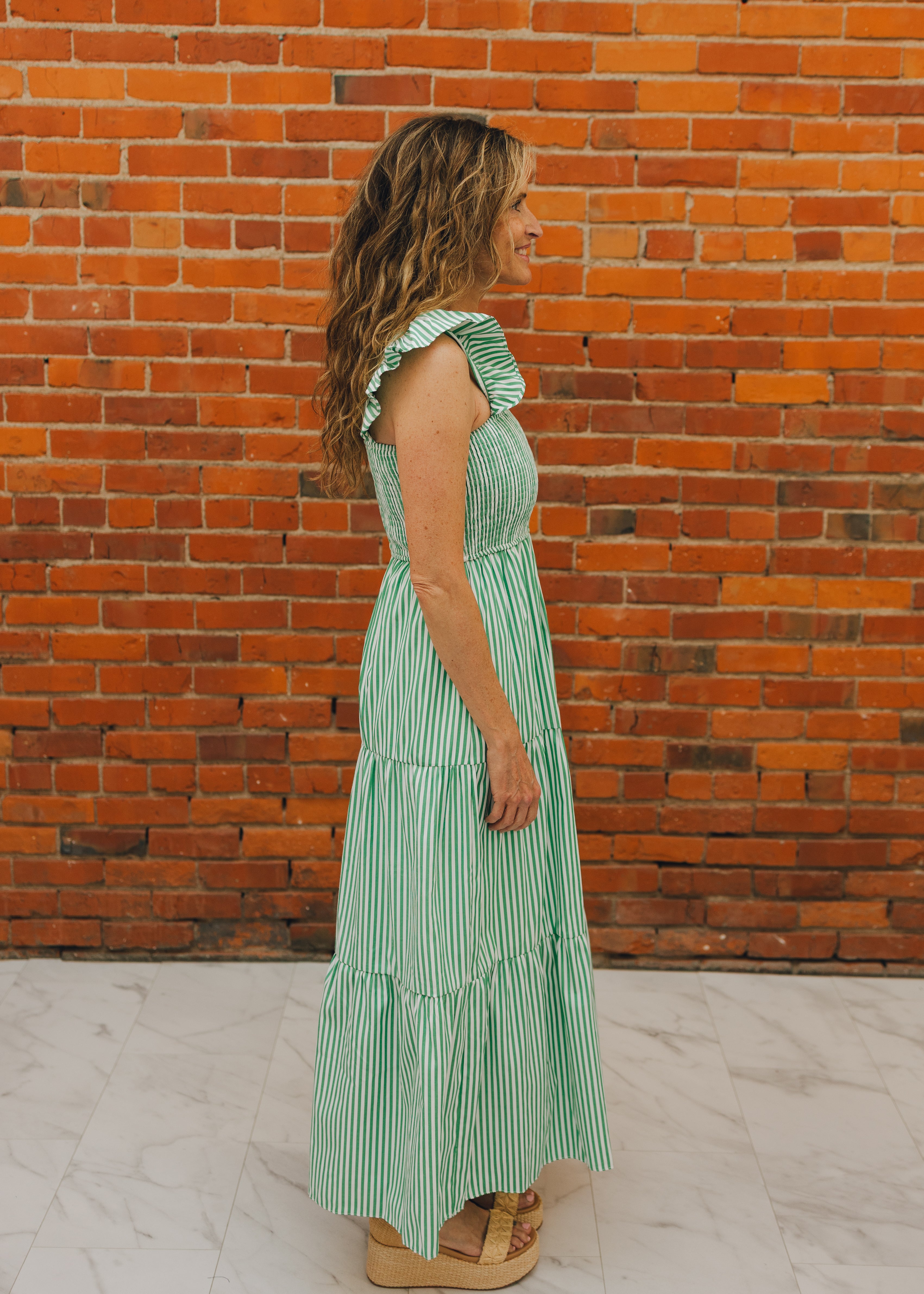 Ruffled Sleeve Stripe Maxi Dress