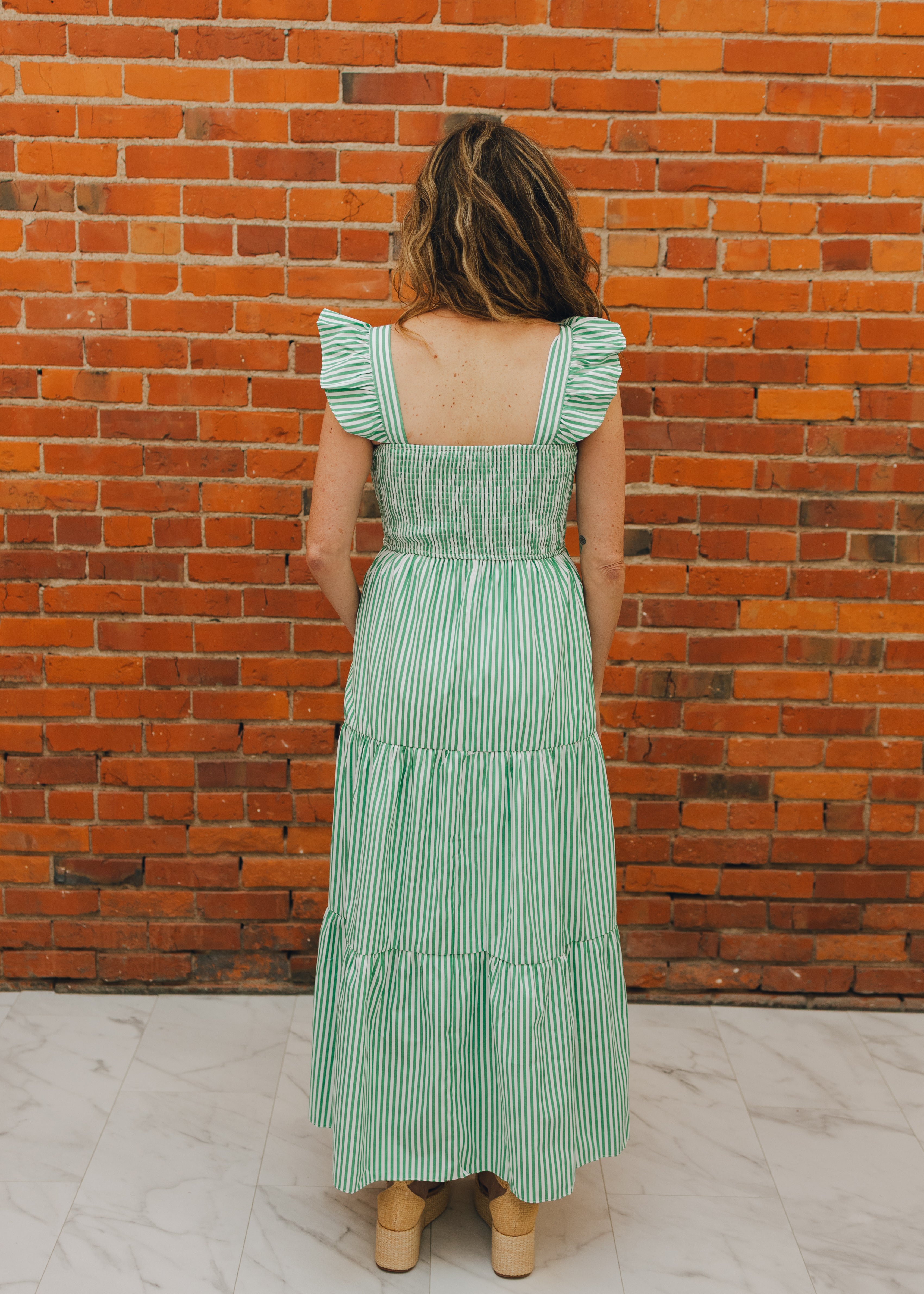 Ruffled Sleeve Stripe Maxi Dress