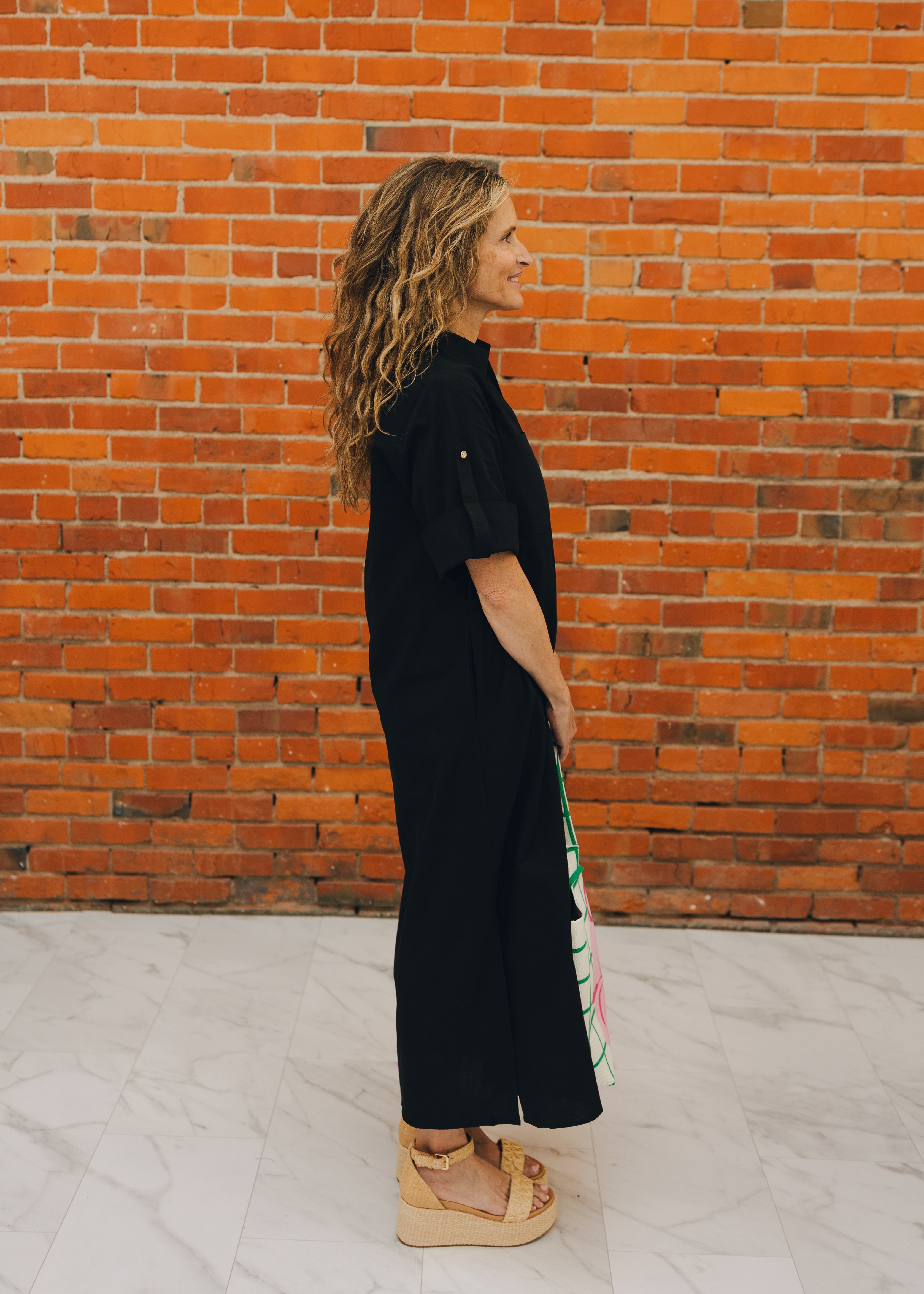 Roll Up Sleeve Button Up Dress