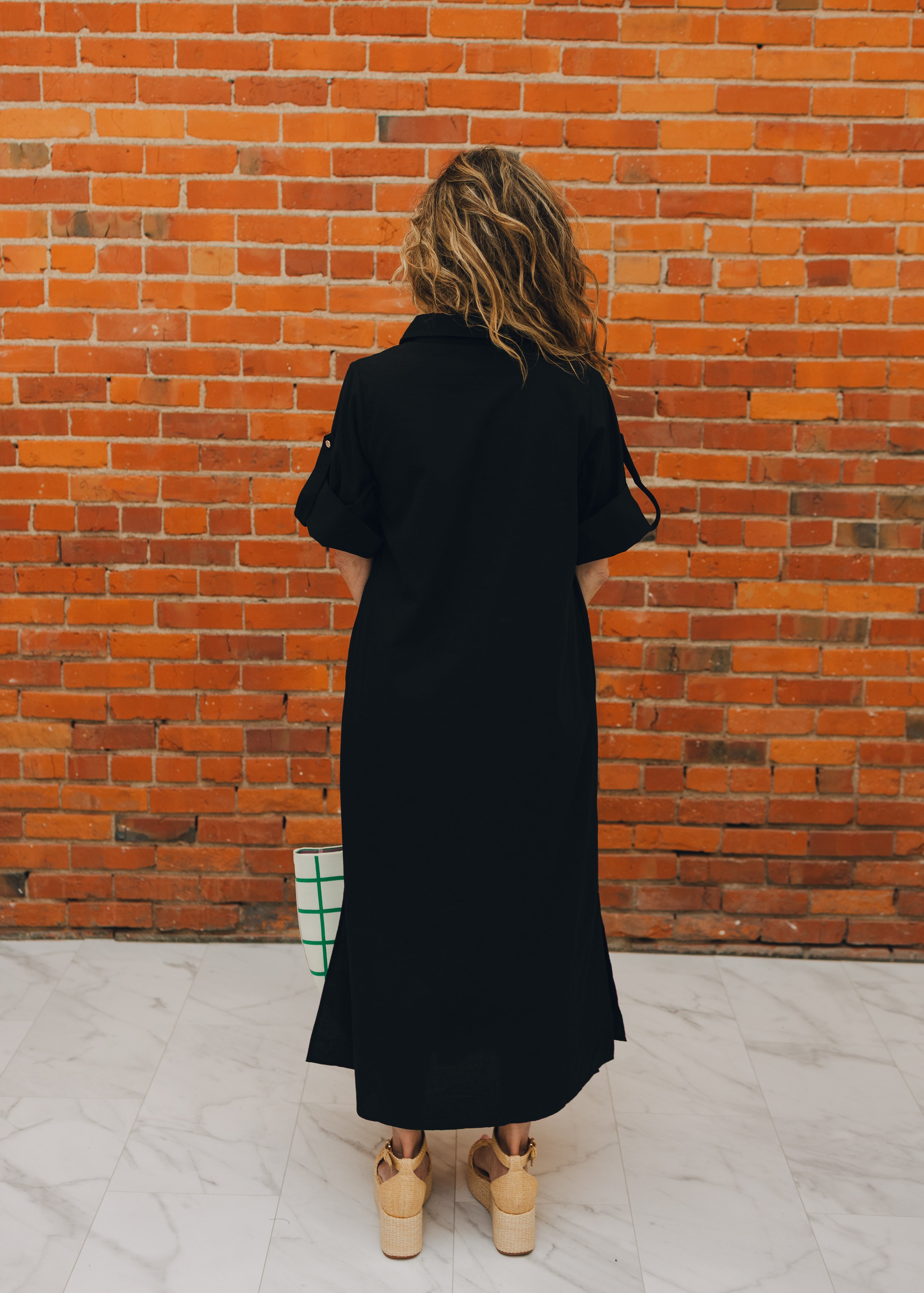 Roll Up Sleeve Button Up Dress