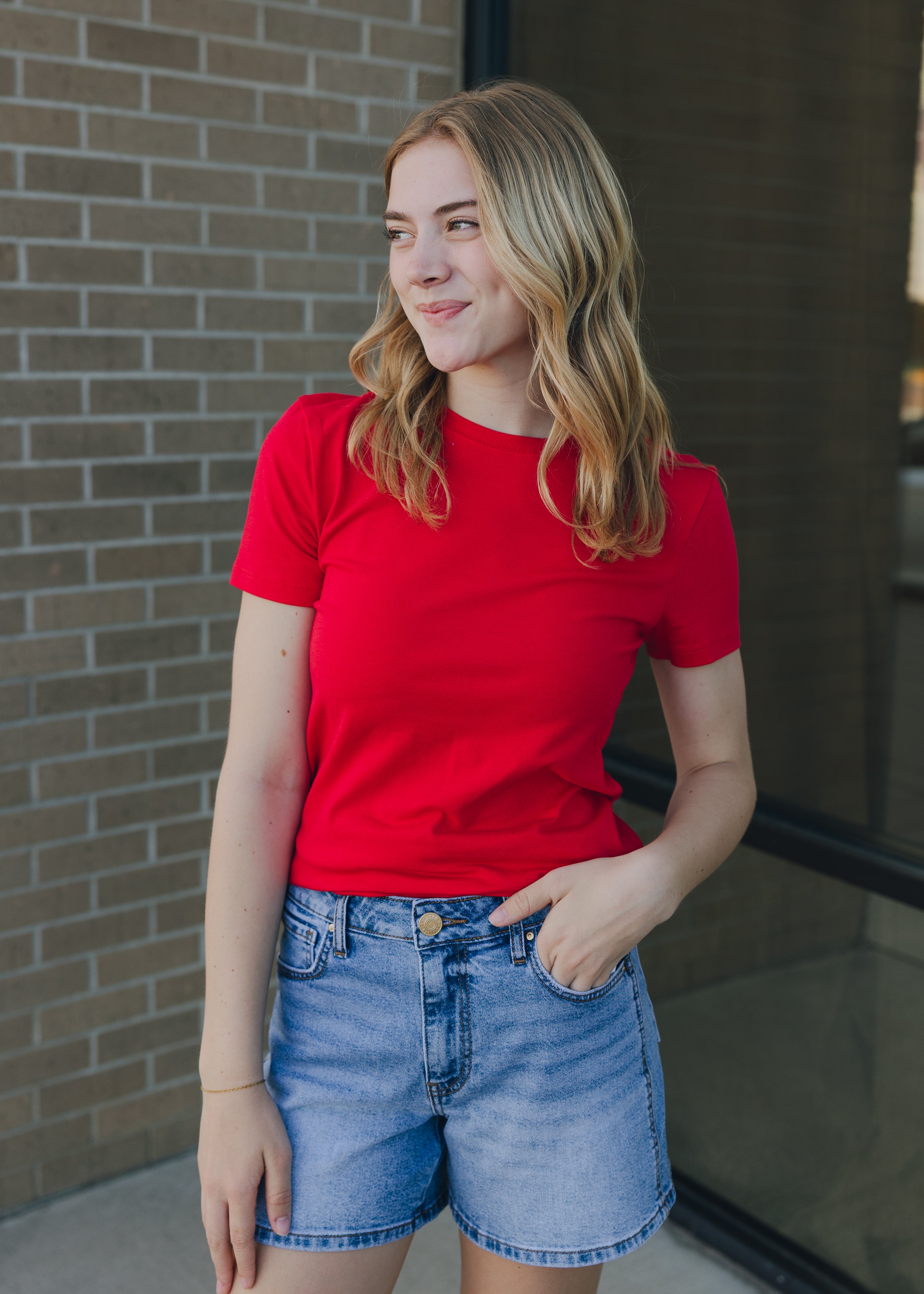 Basic Cotton Crew Neck Tee - Ruby