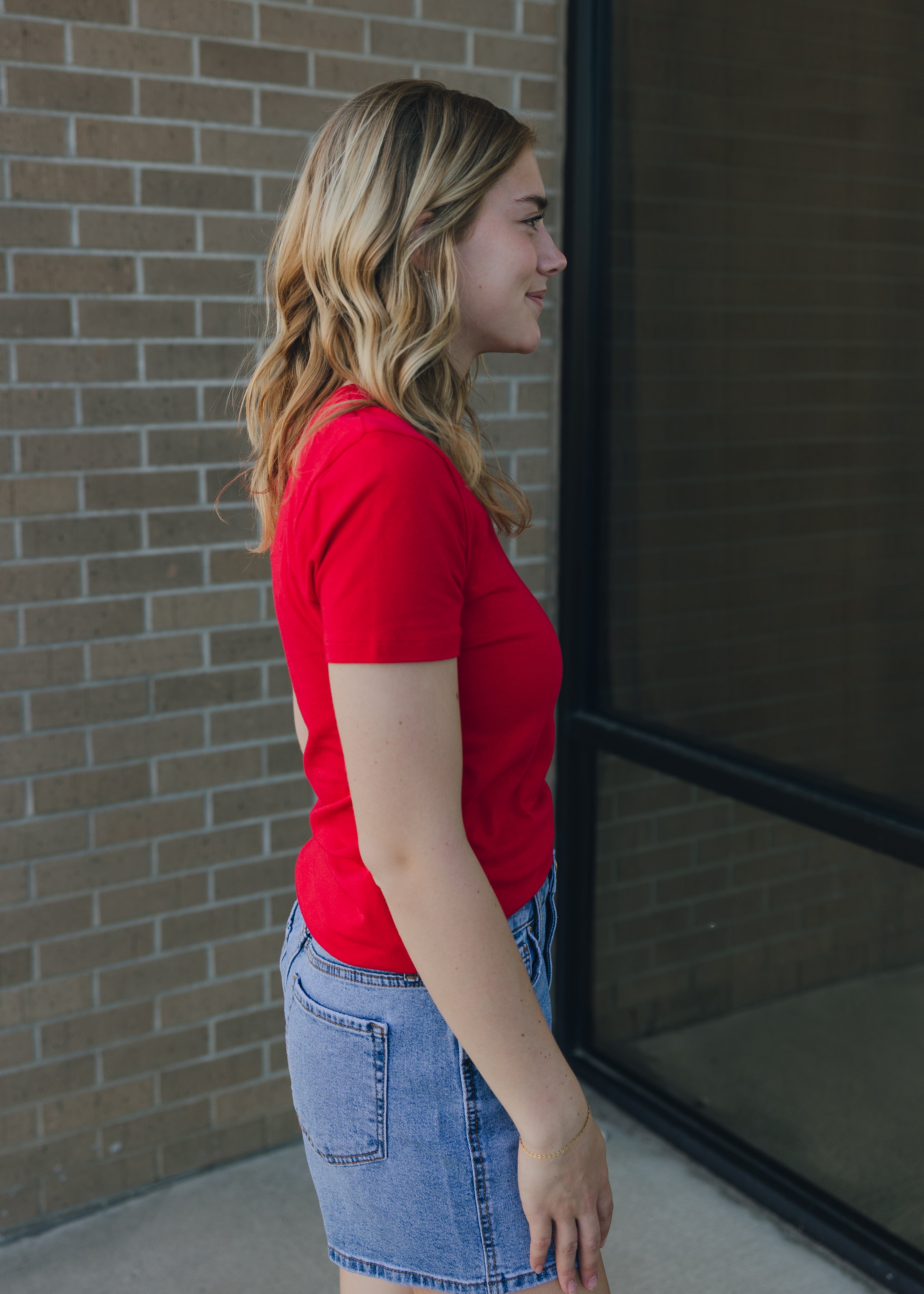 Basic Cotton Crew Neck Tee - Ruby
