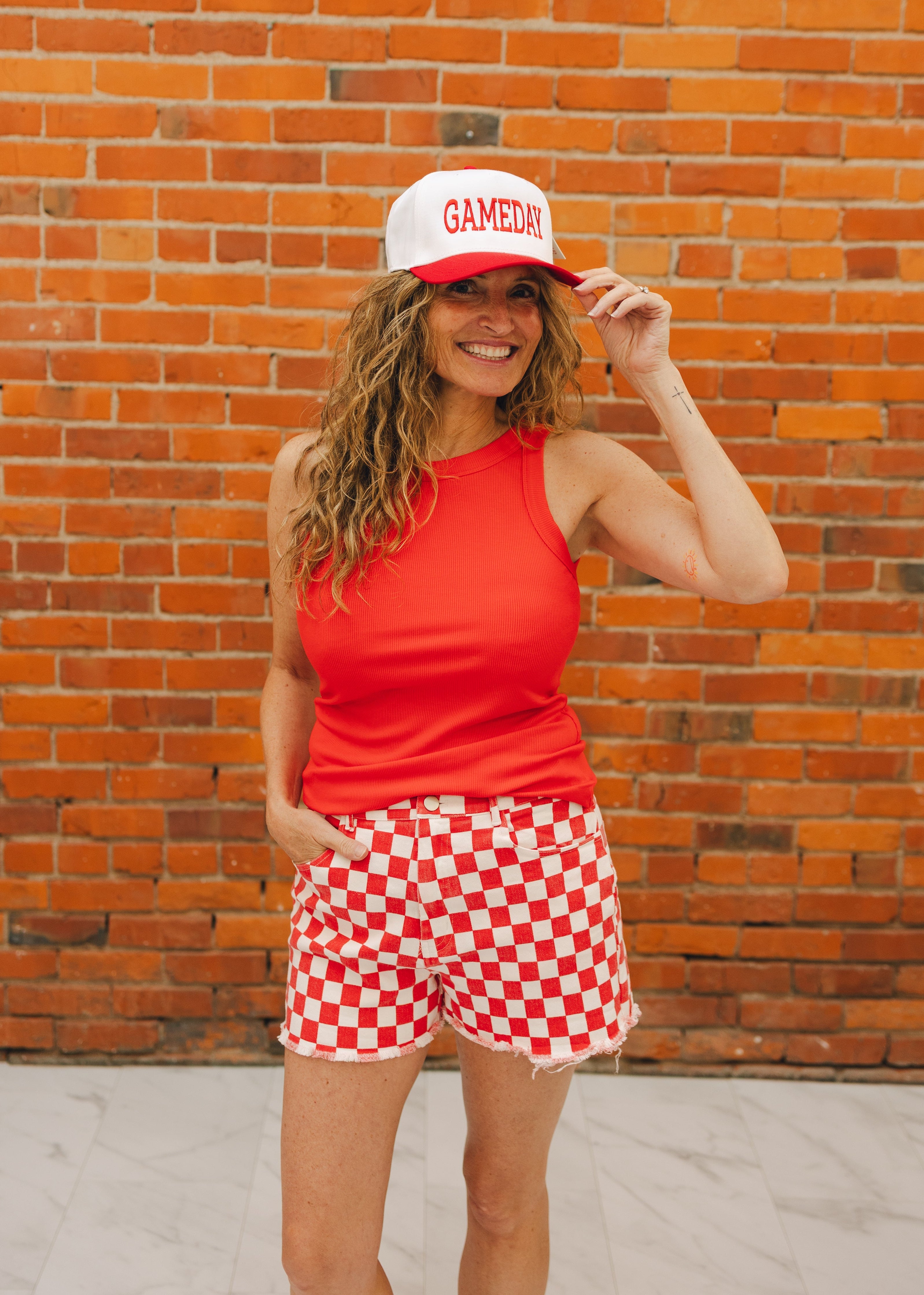 Checkered Frayed Hem Shorts