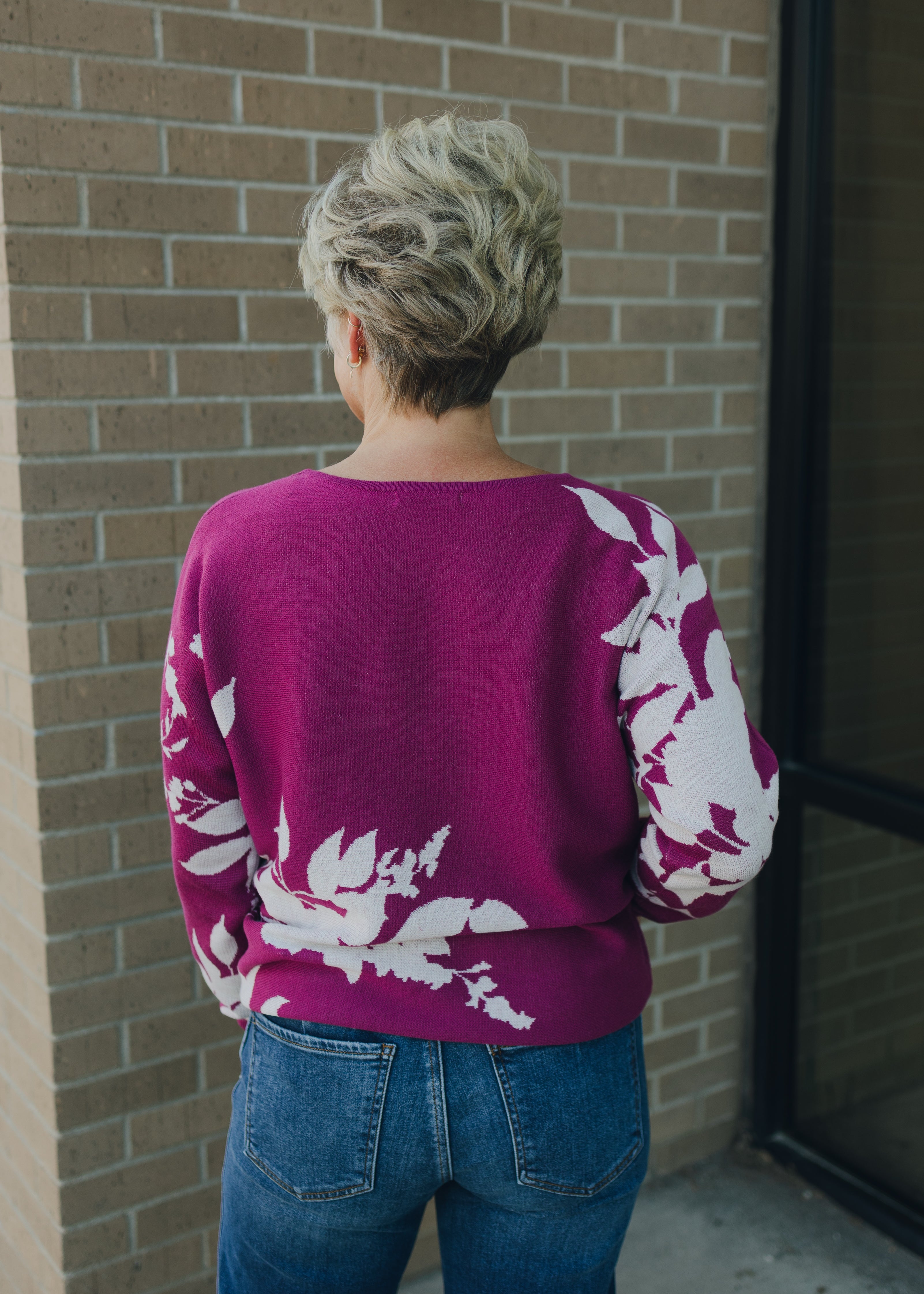 Wide Neck Dolman Sleeve Floral Sweater