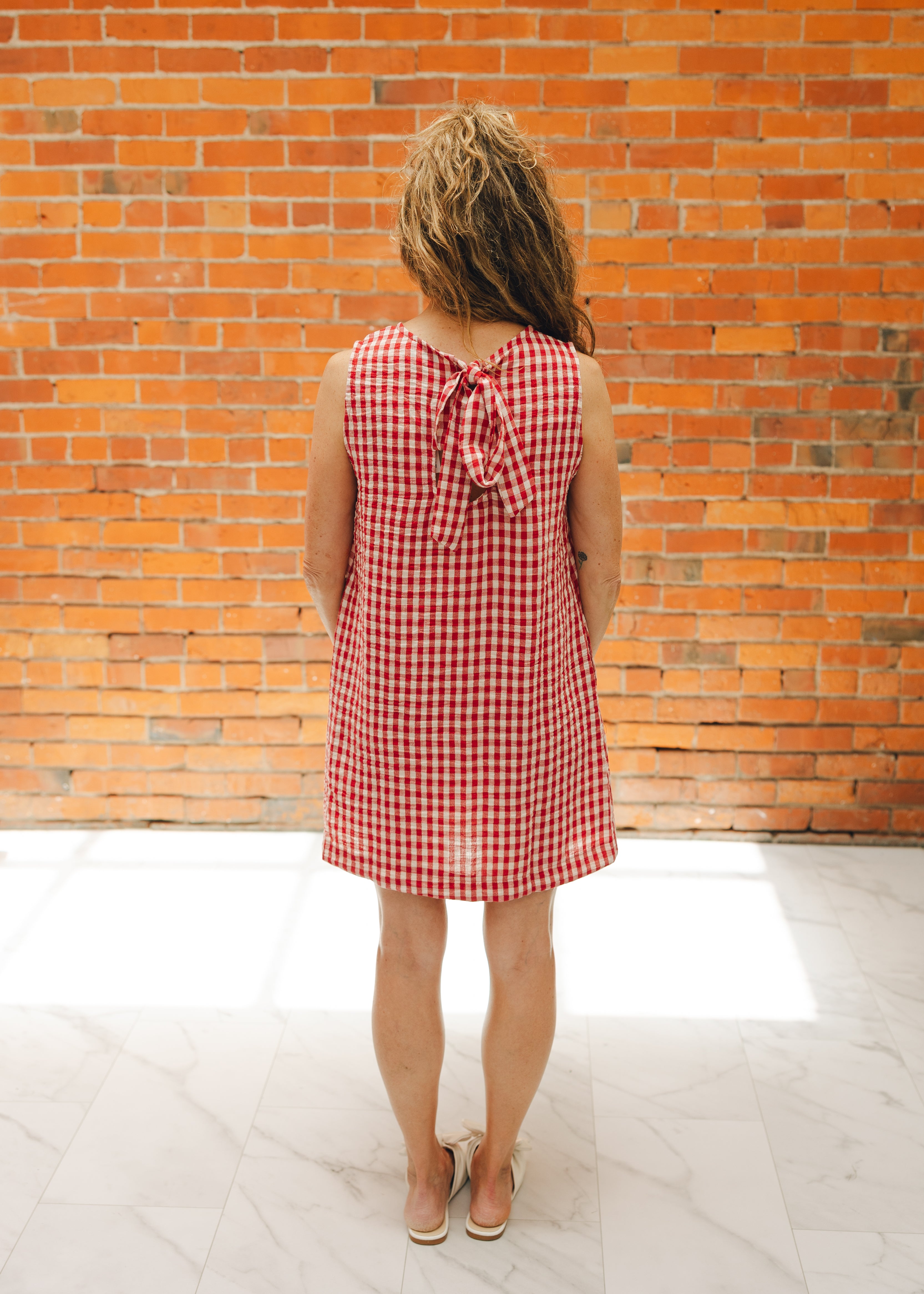 Gingham Tie Back Sleeveless Dress