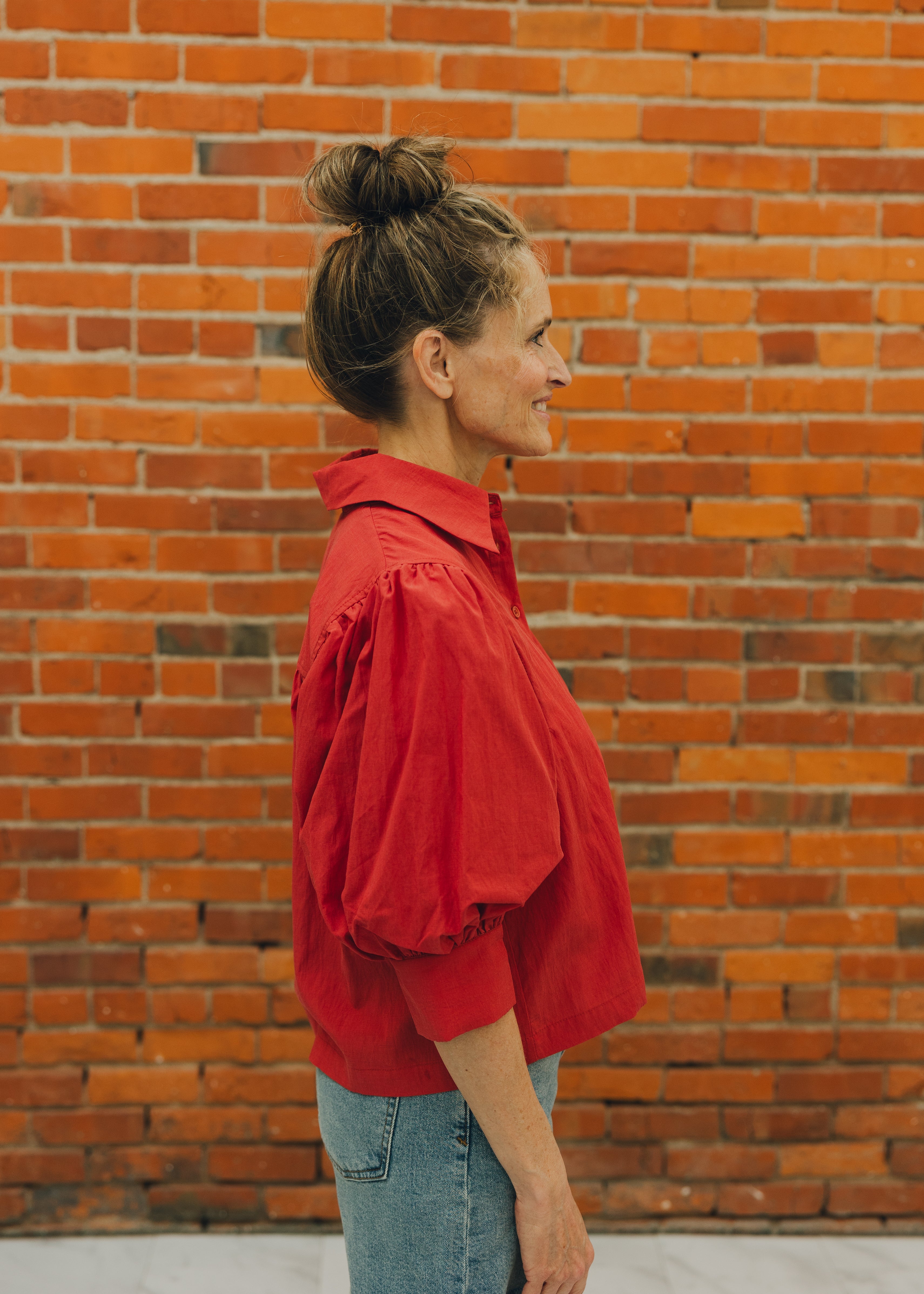 Solid Puff Sleeve Button Down Shirt