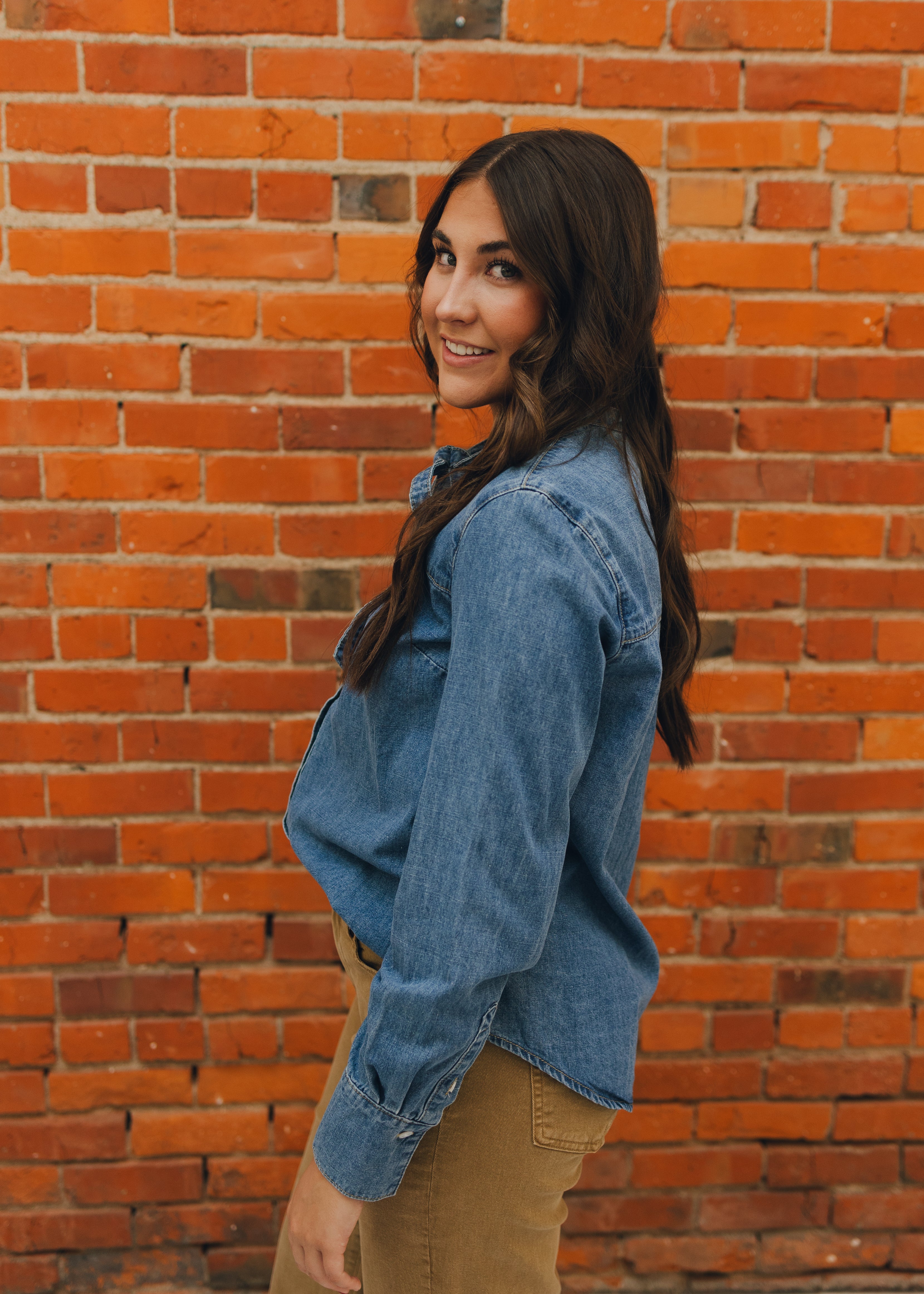 Button Down Tie Front Denim Top