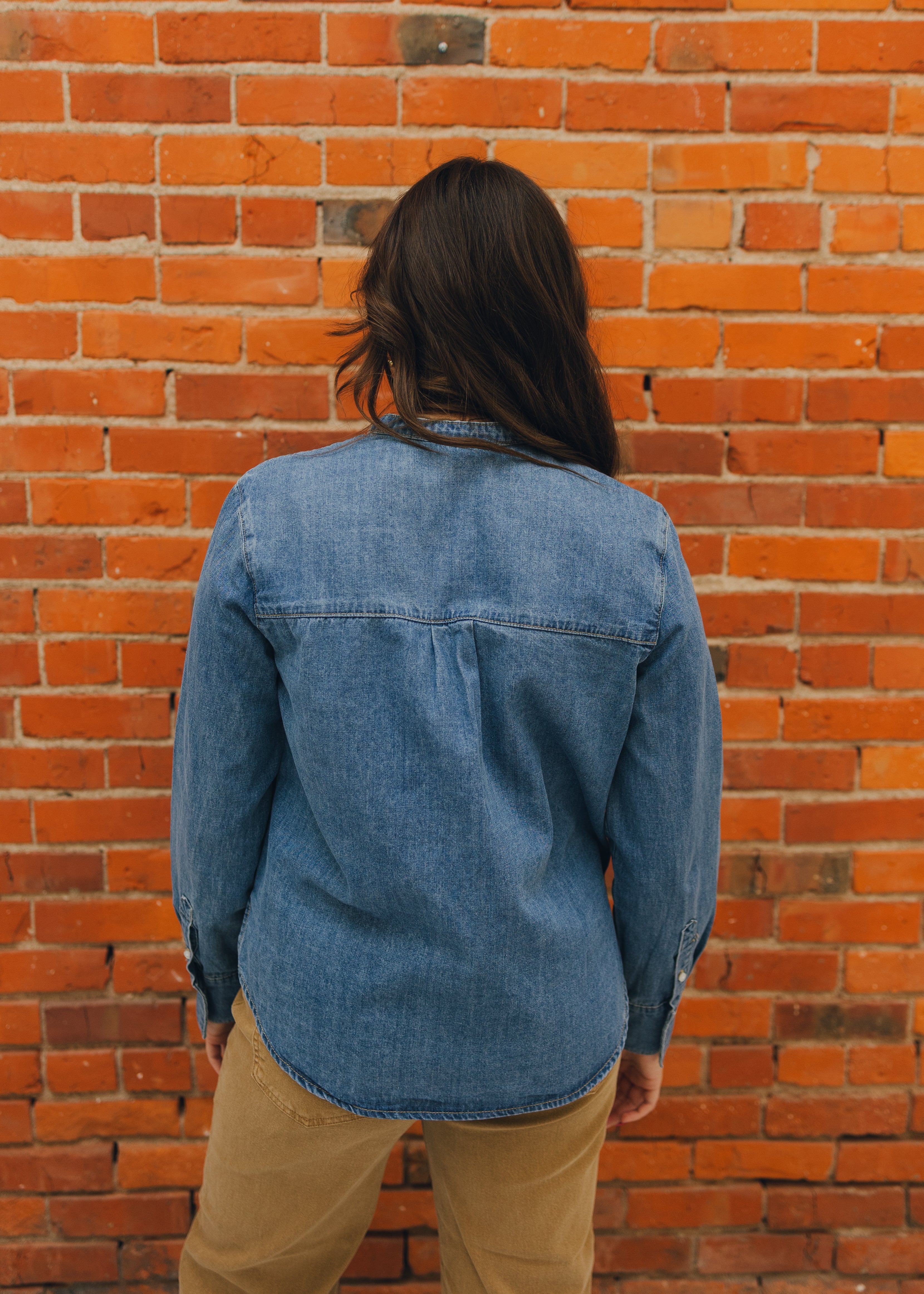 Button Down Tie Front Denim Top