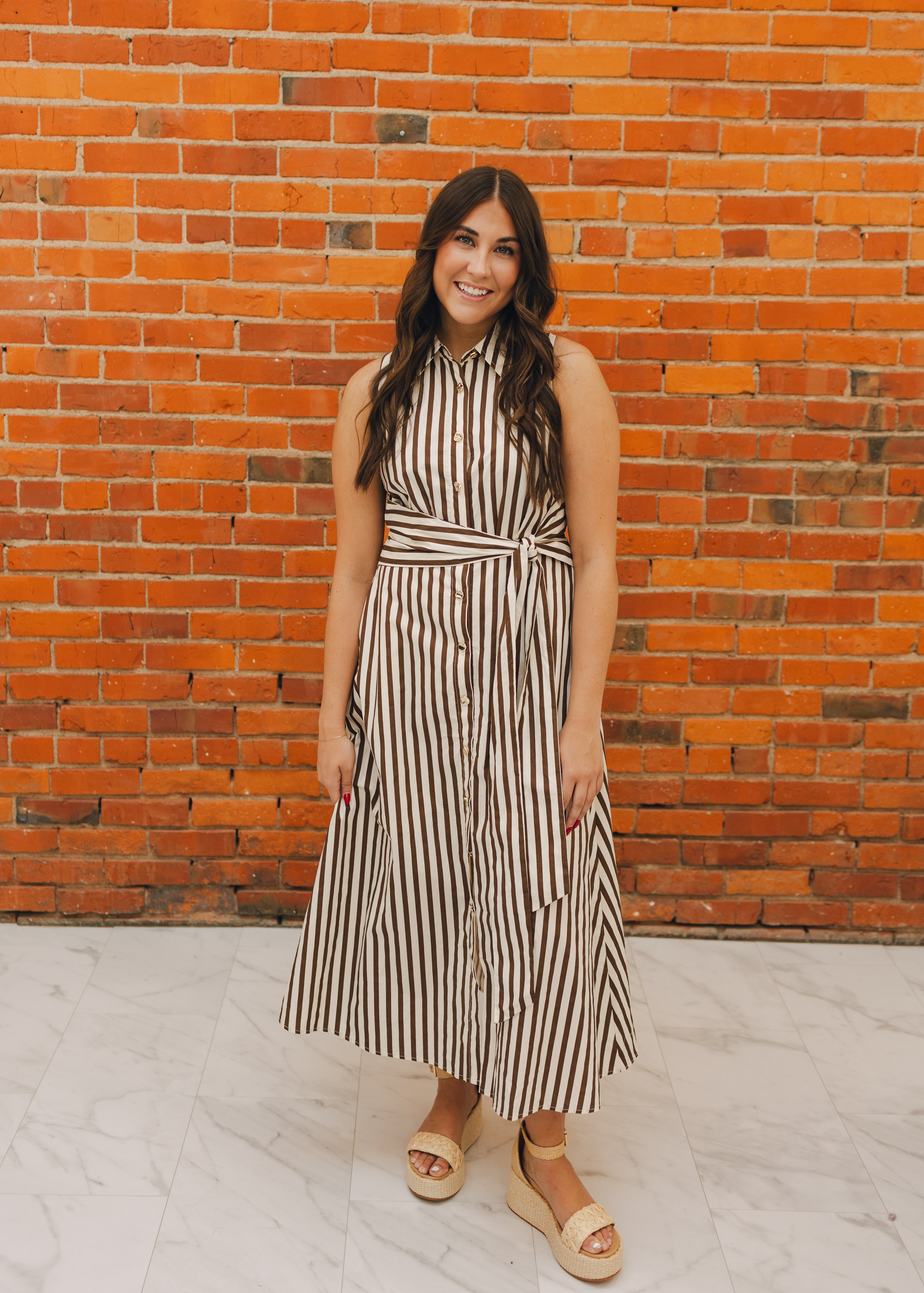 Striped Button Front Maxi Dress