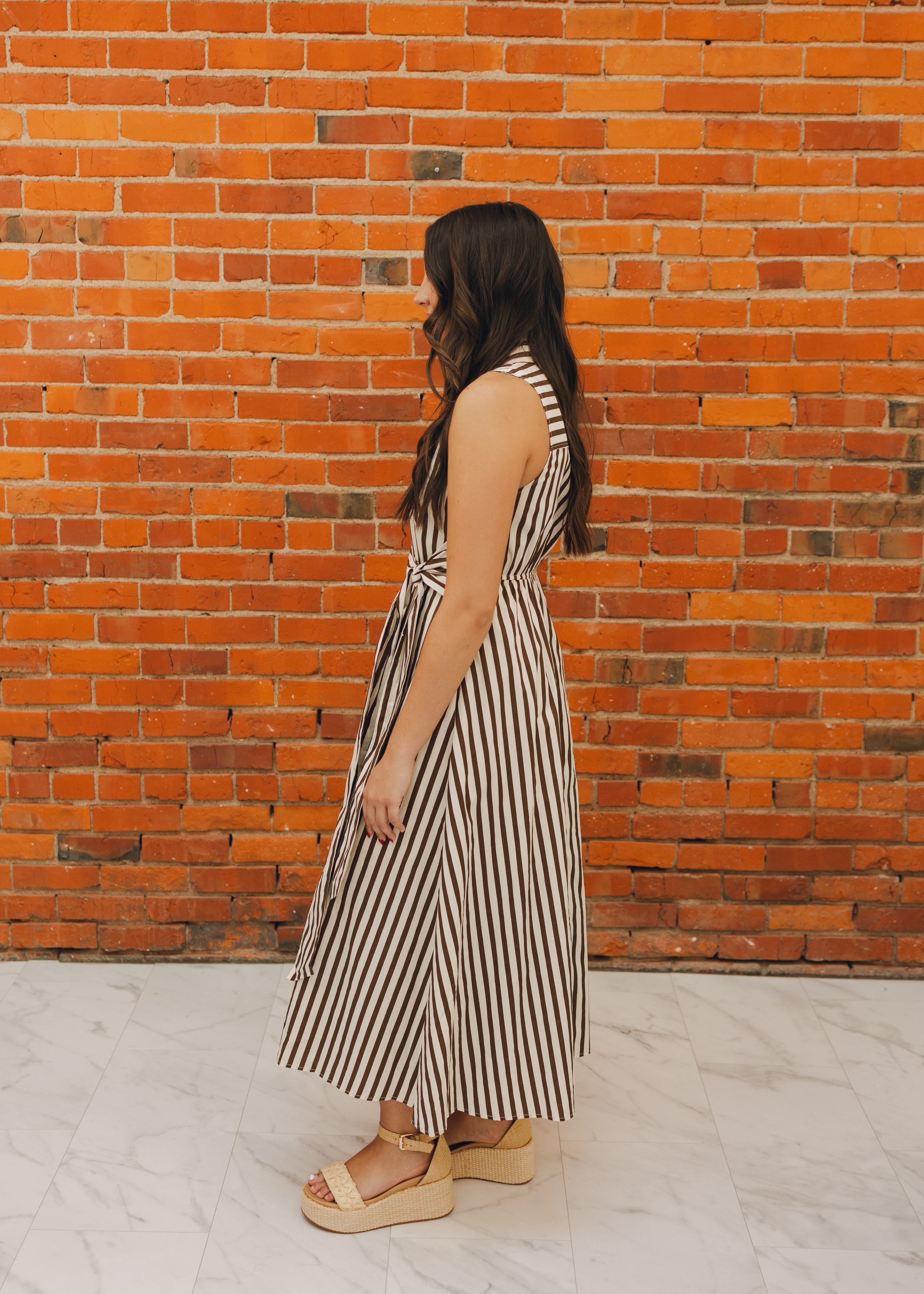Striped Button Front Maxi Dress