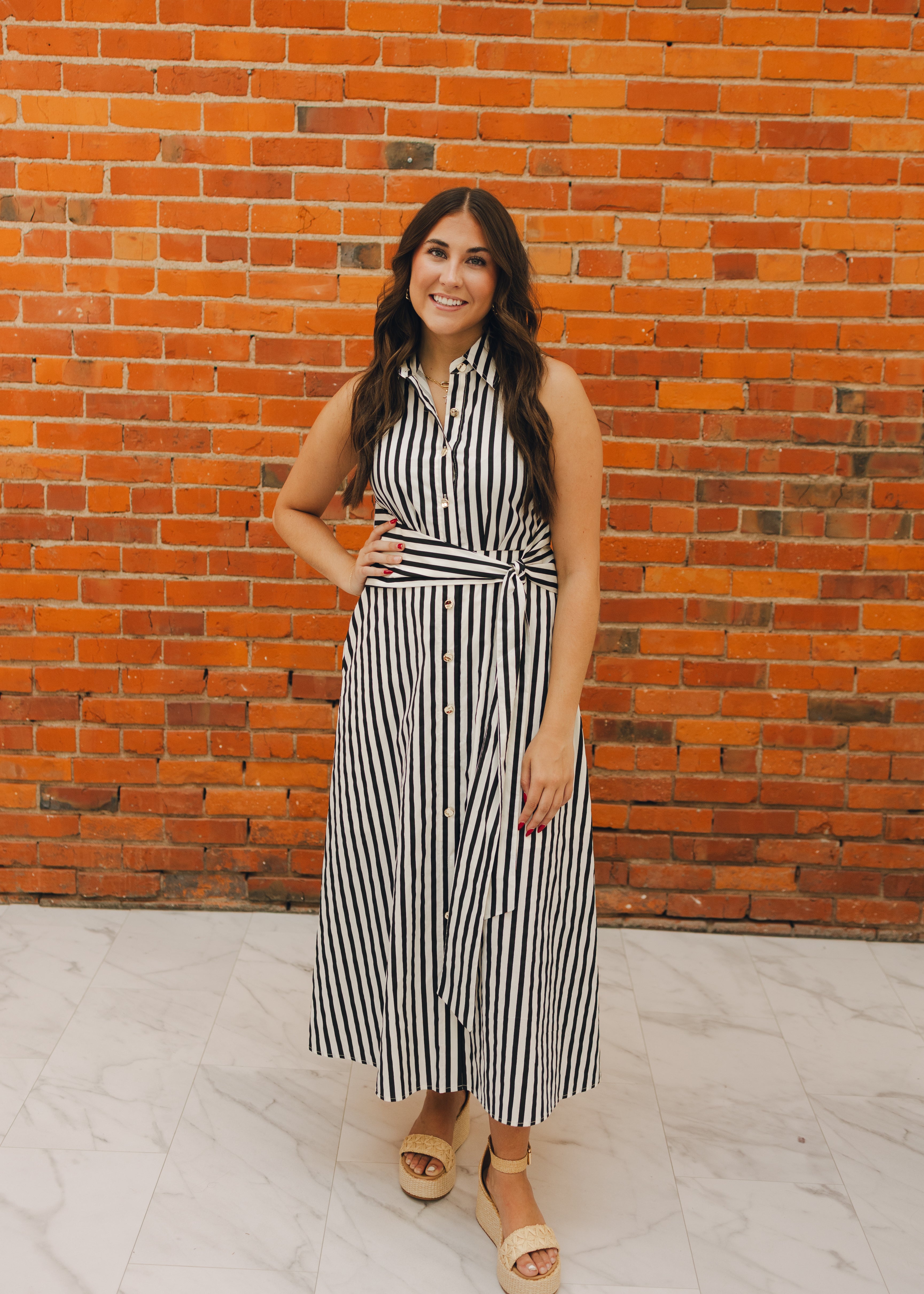 Striped Button Front Maxi Dress