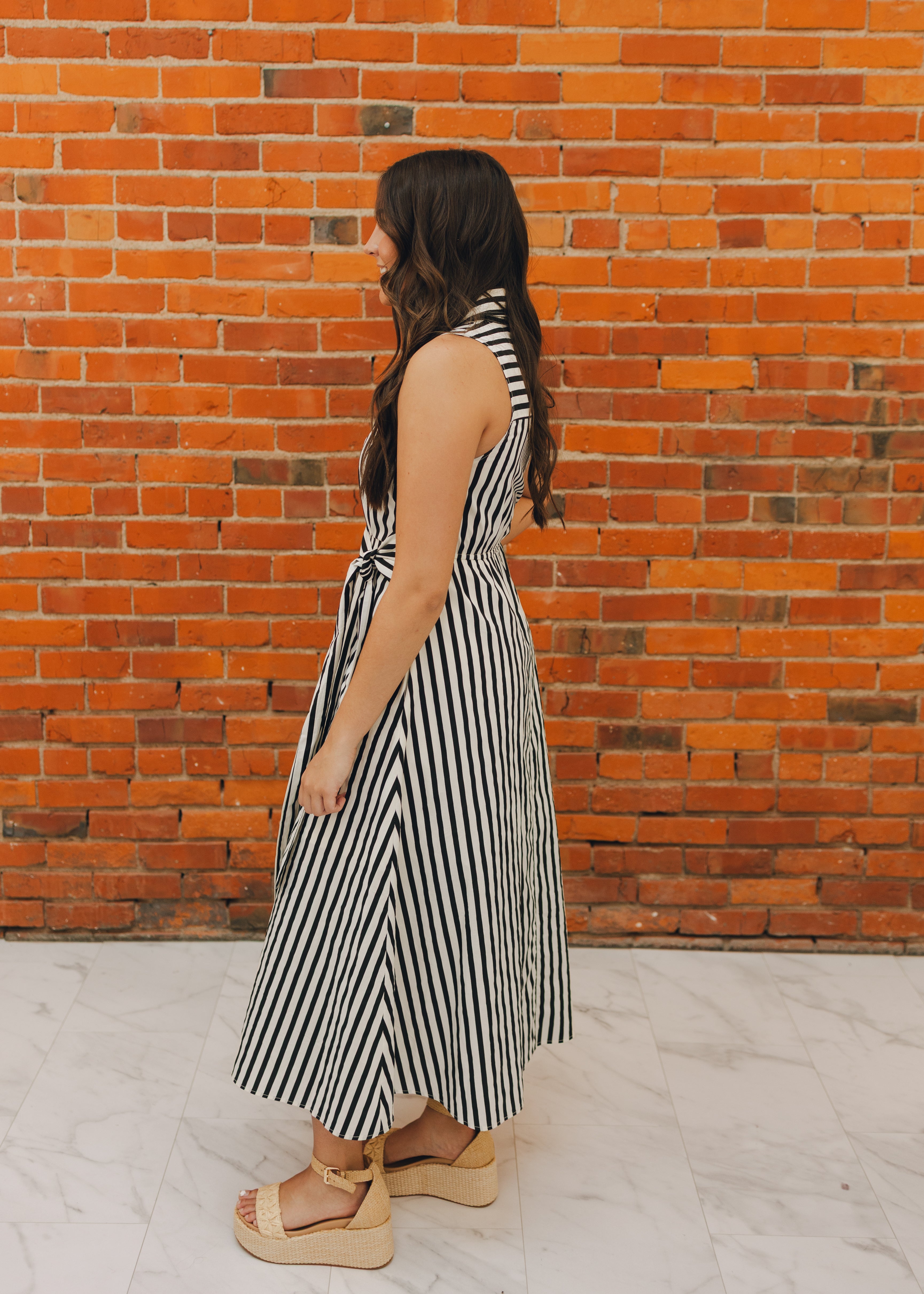 Striped Button Front Maxi Dress