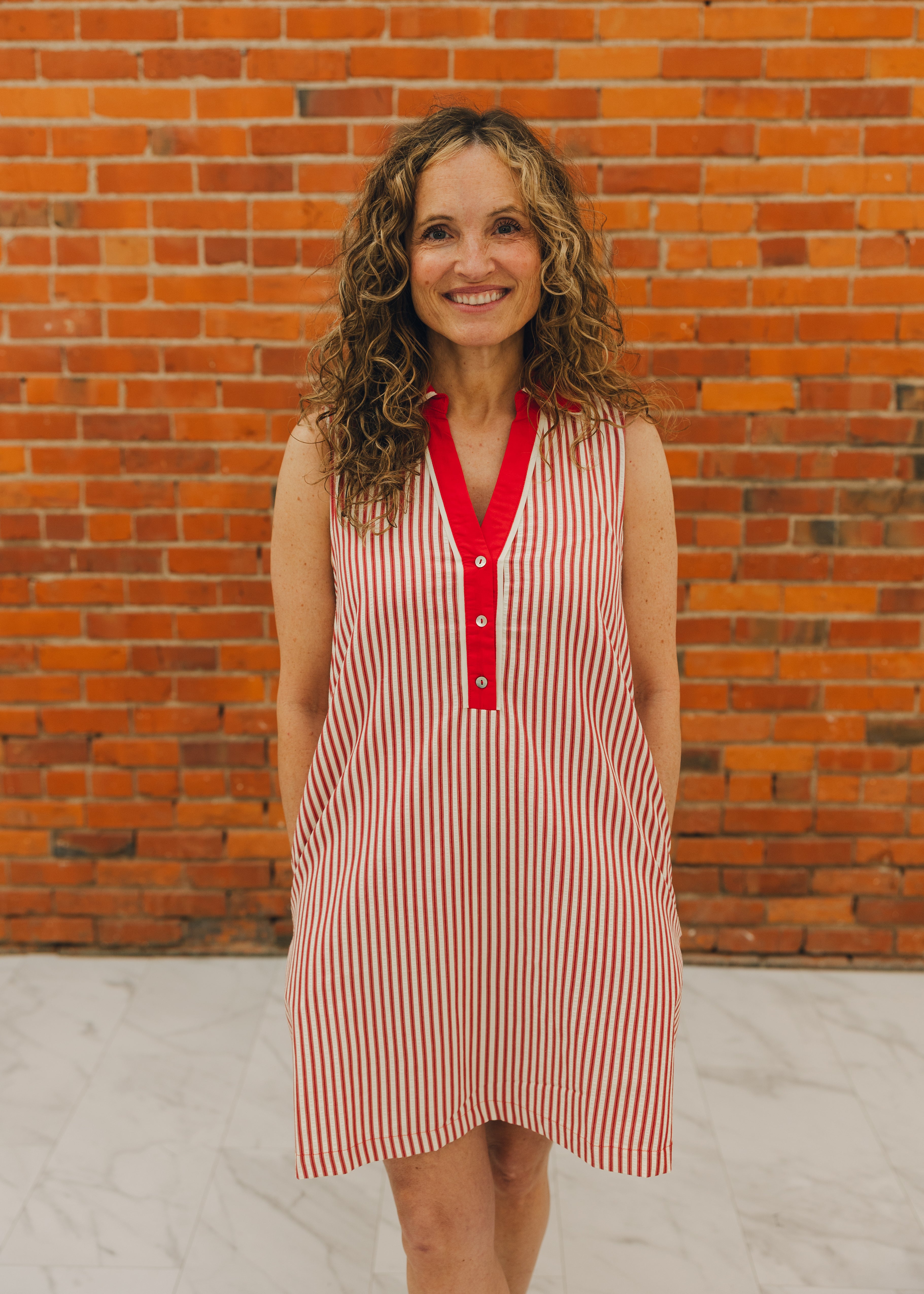 Collared Neckline Striped Woven Dress