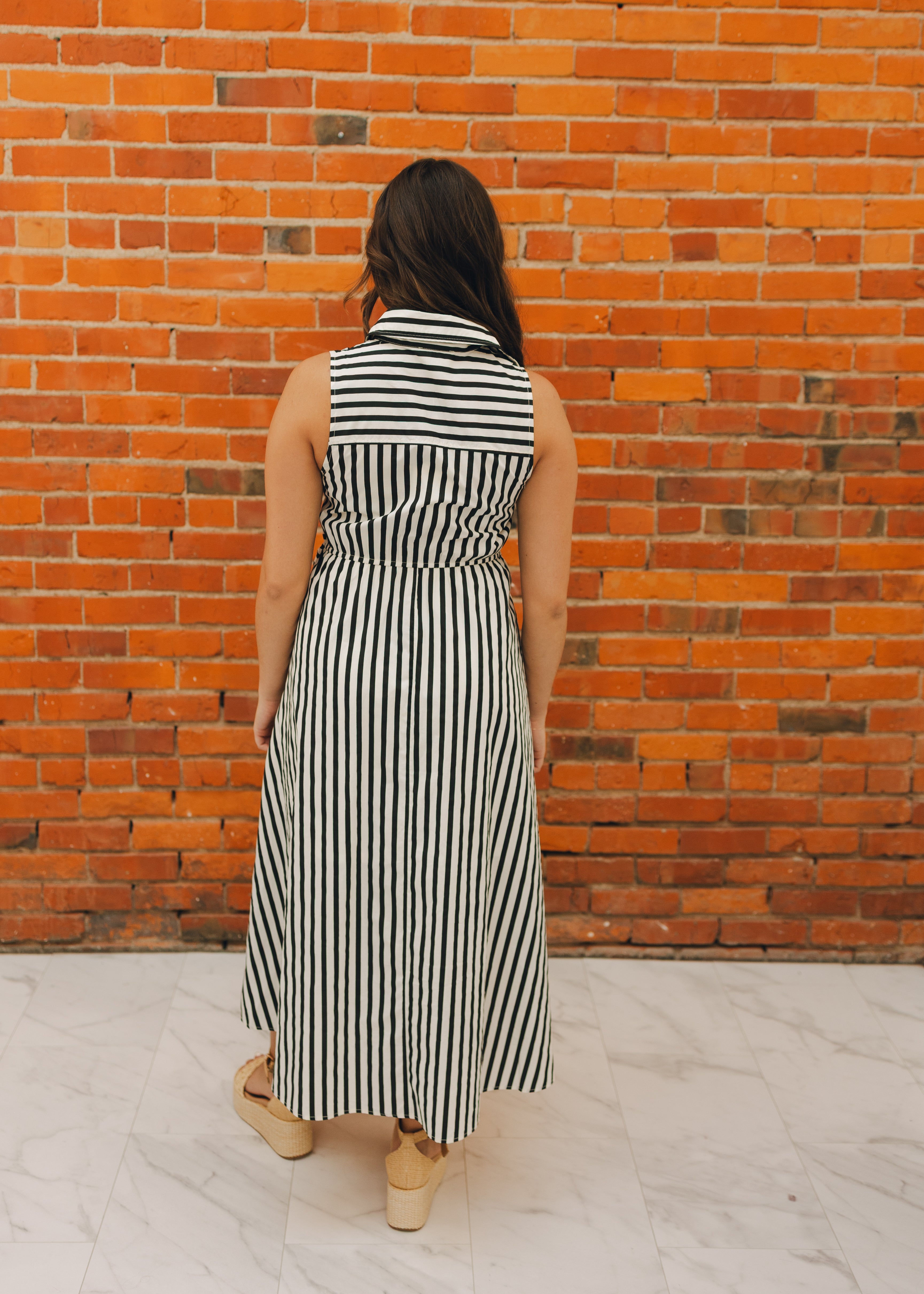Striped Button Front Maxi Dress