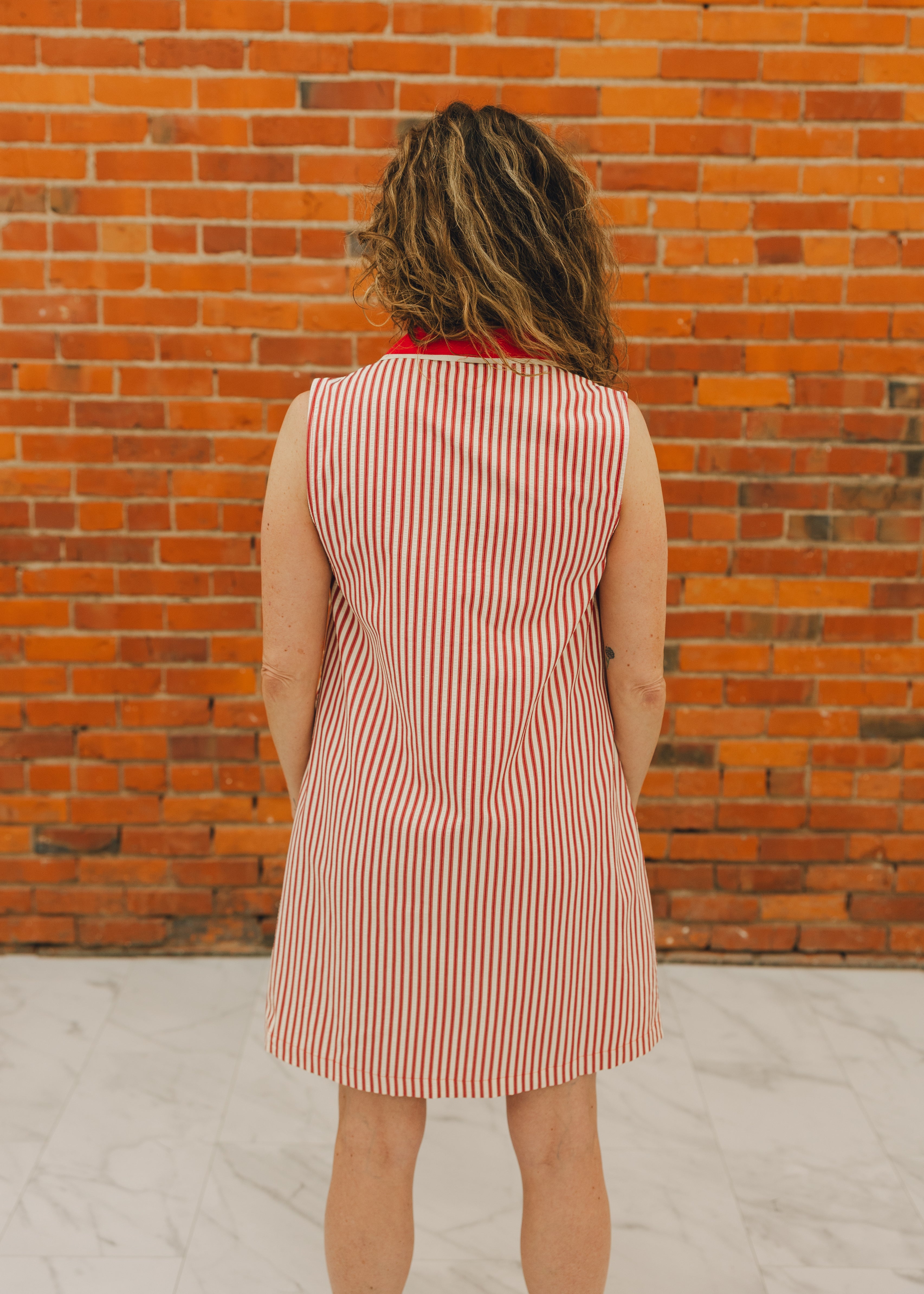 Collared Neckline Striped Woven Dress