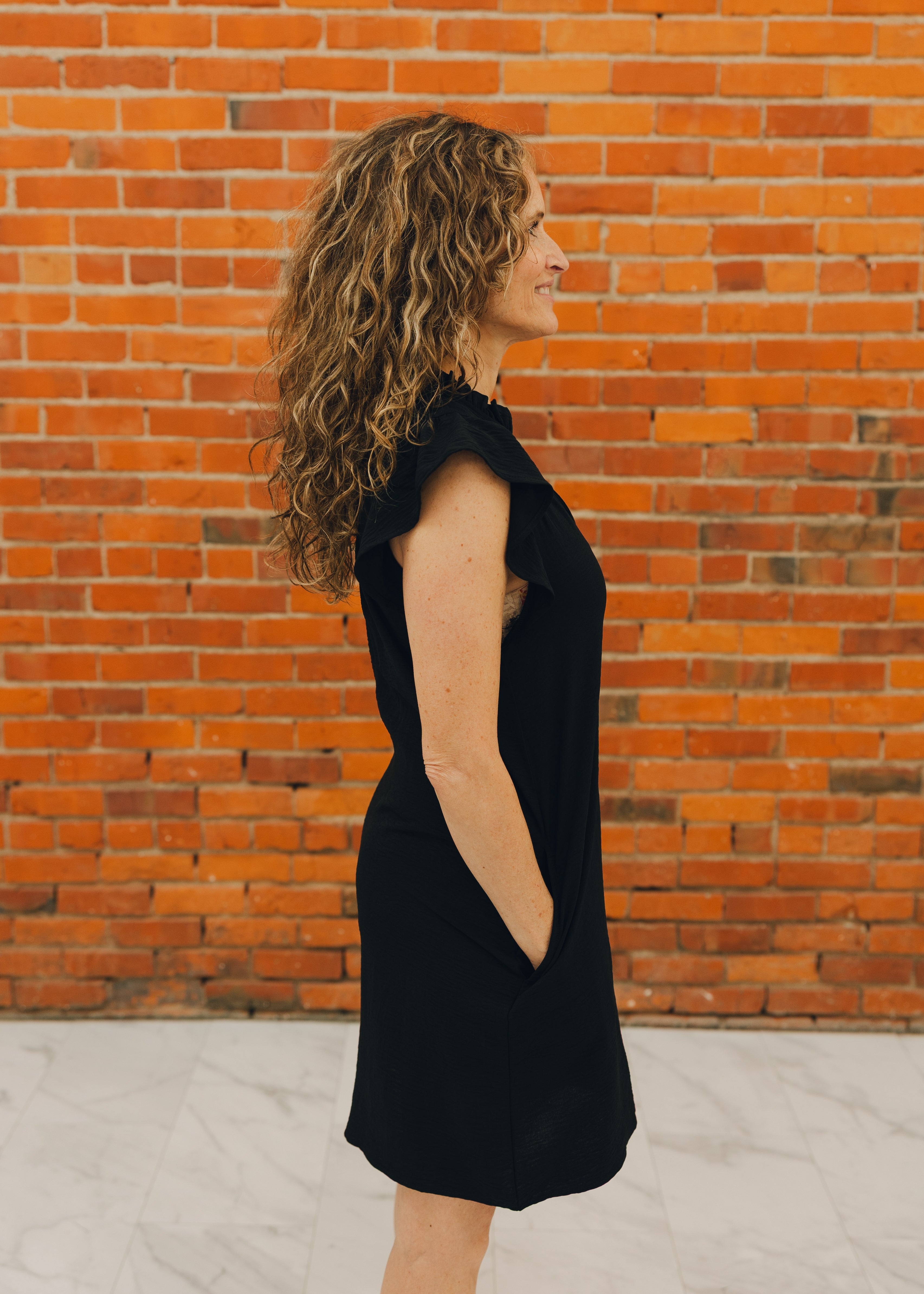 Frilled Split Neck Ruffle Sleeve Dress