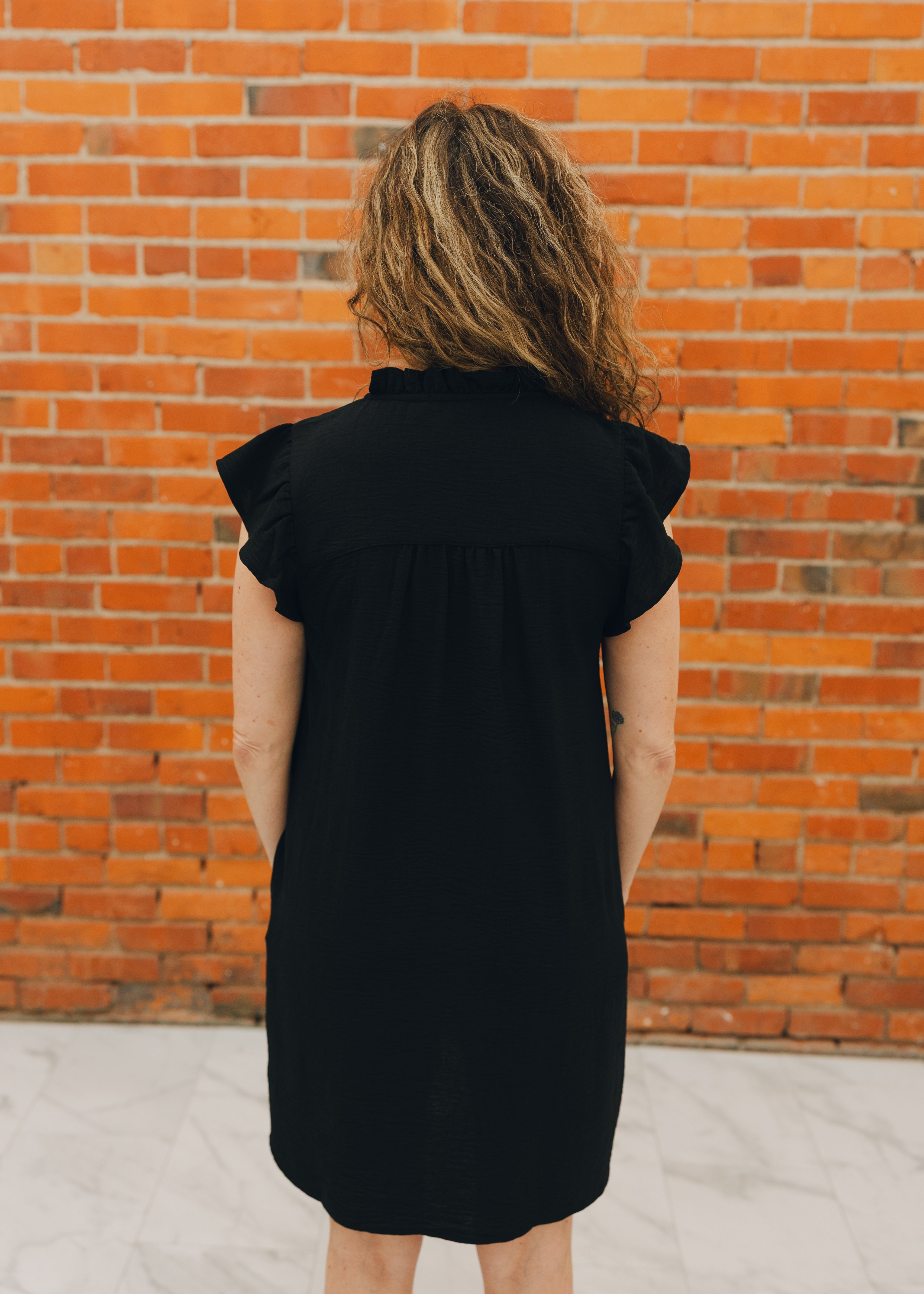 Frilled Split Neck Ruffle Sleeve Dress