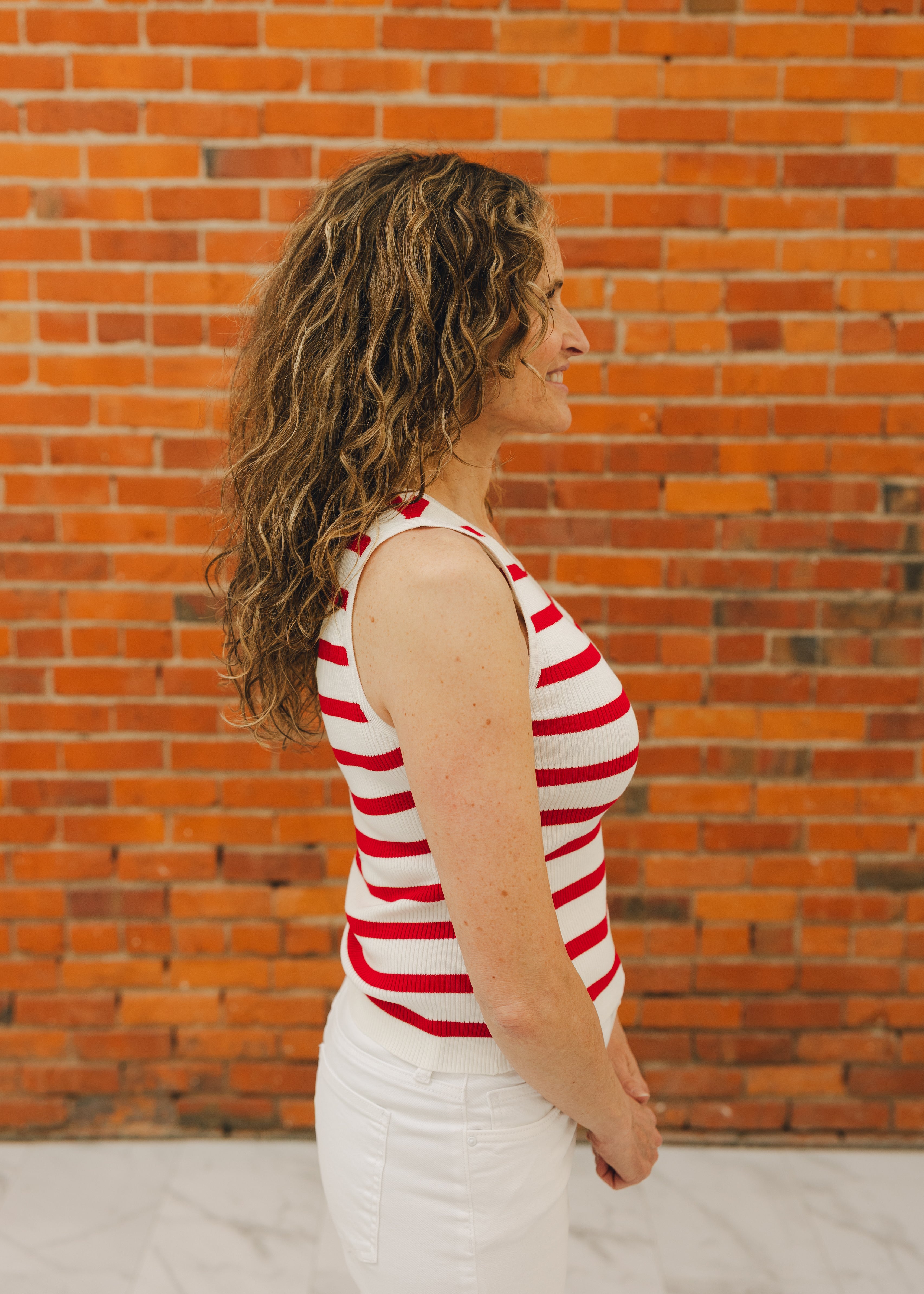 Striped Tank Top W/ Embroidered Bow