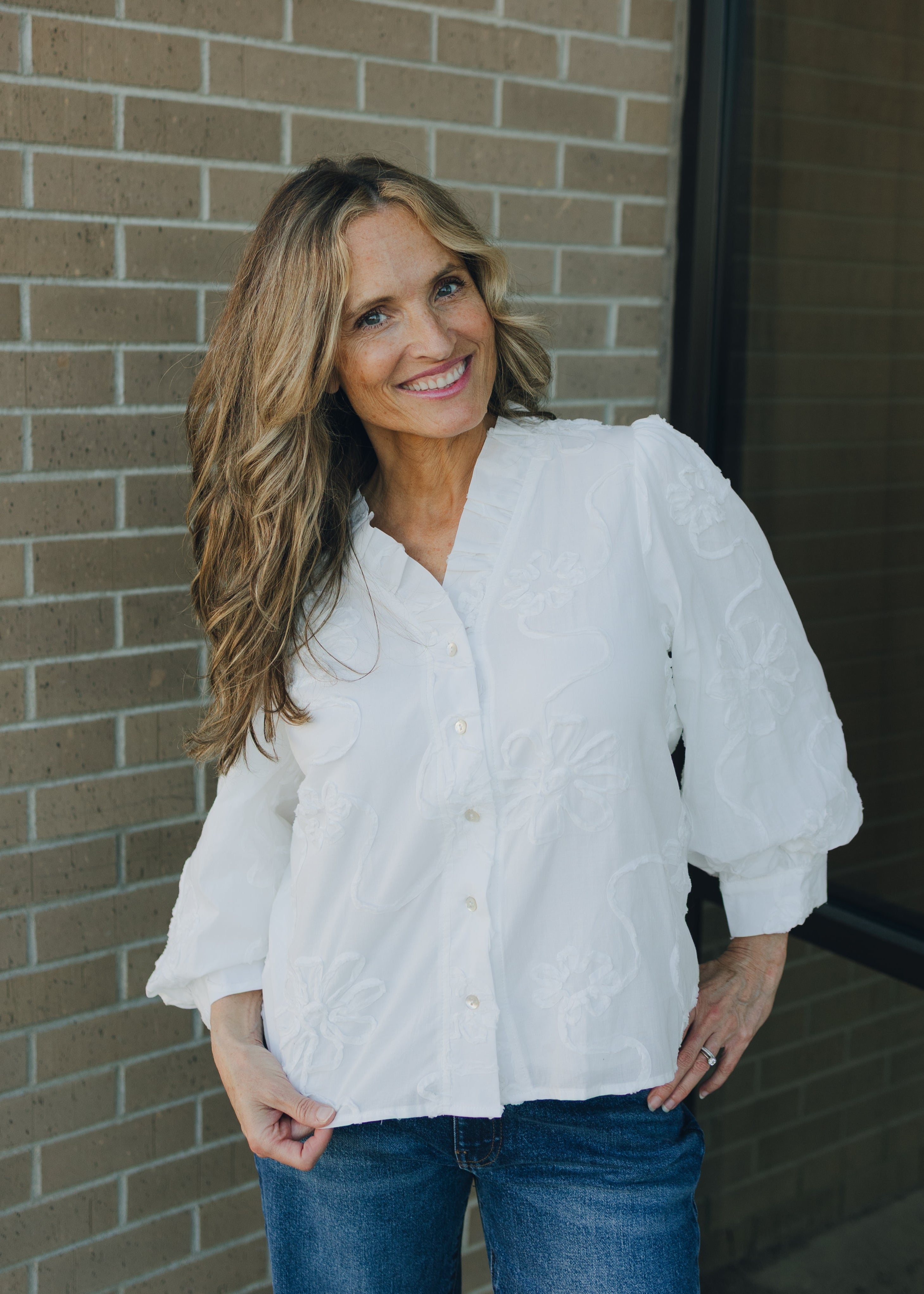 Button Down 3D Floral Top