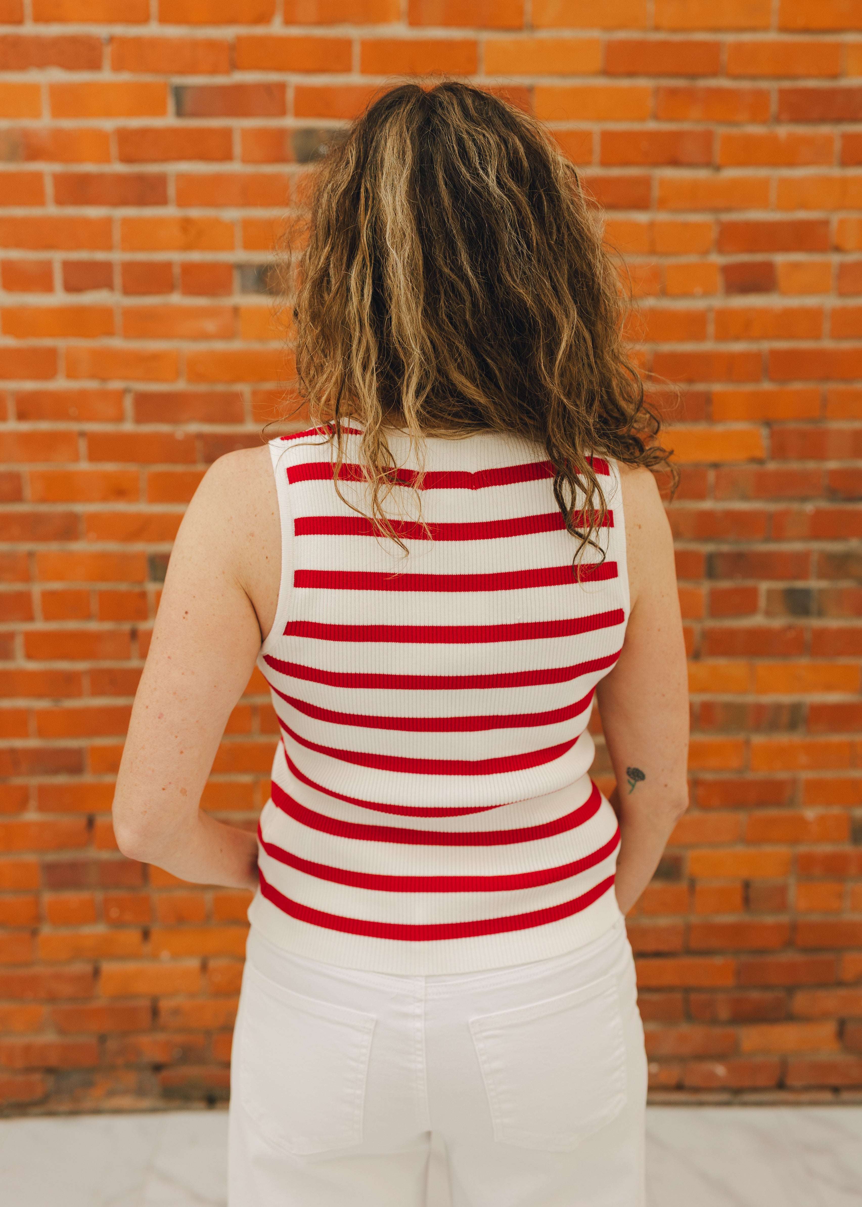 Striped Tank Top W/ Embroidered Bow