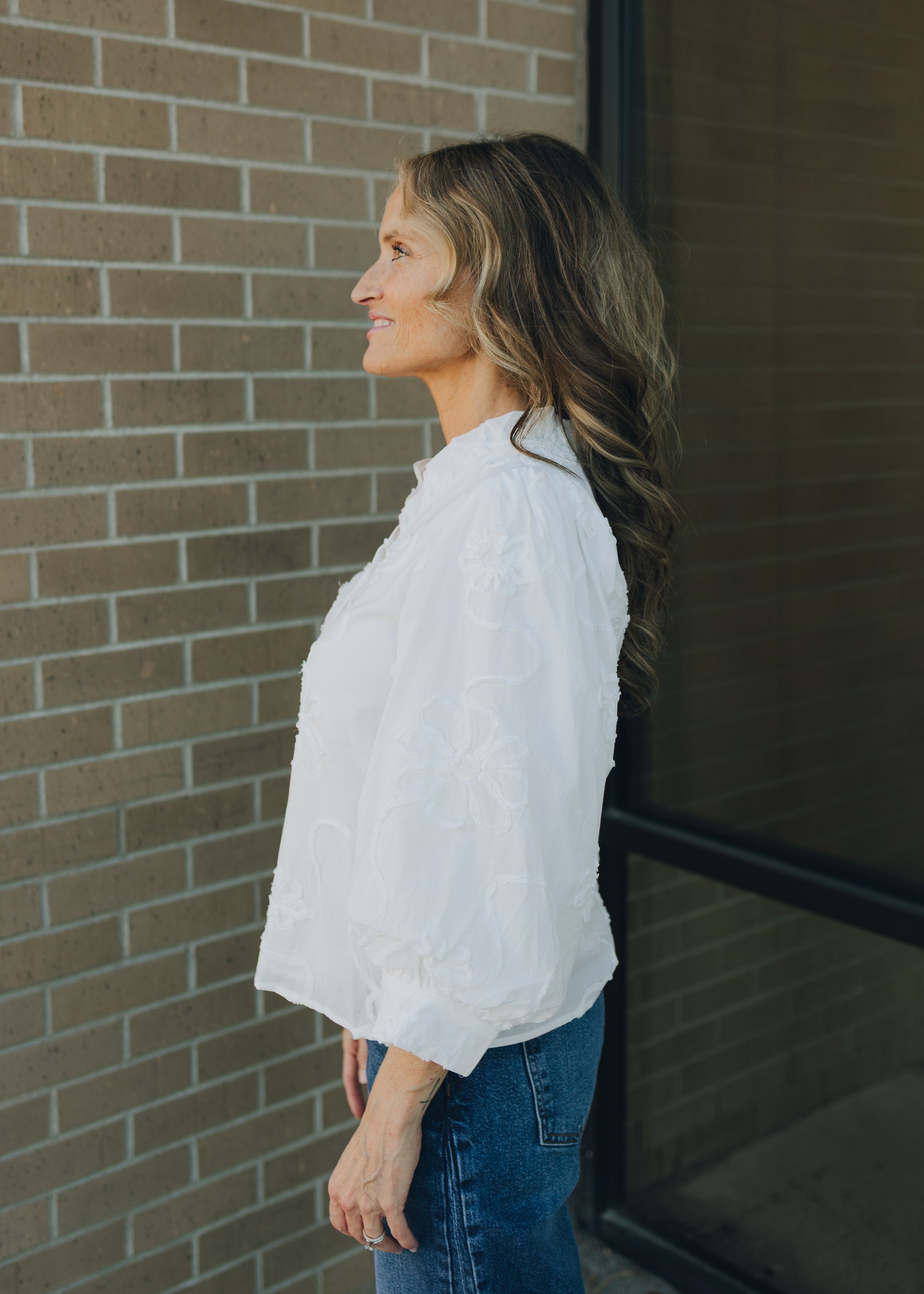 Button Down 3D Floral Top