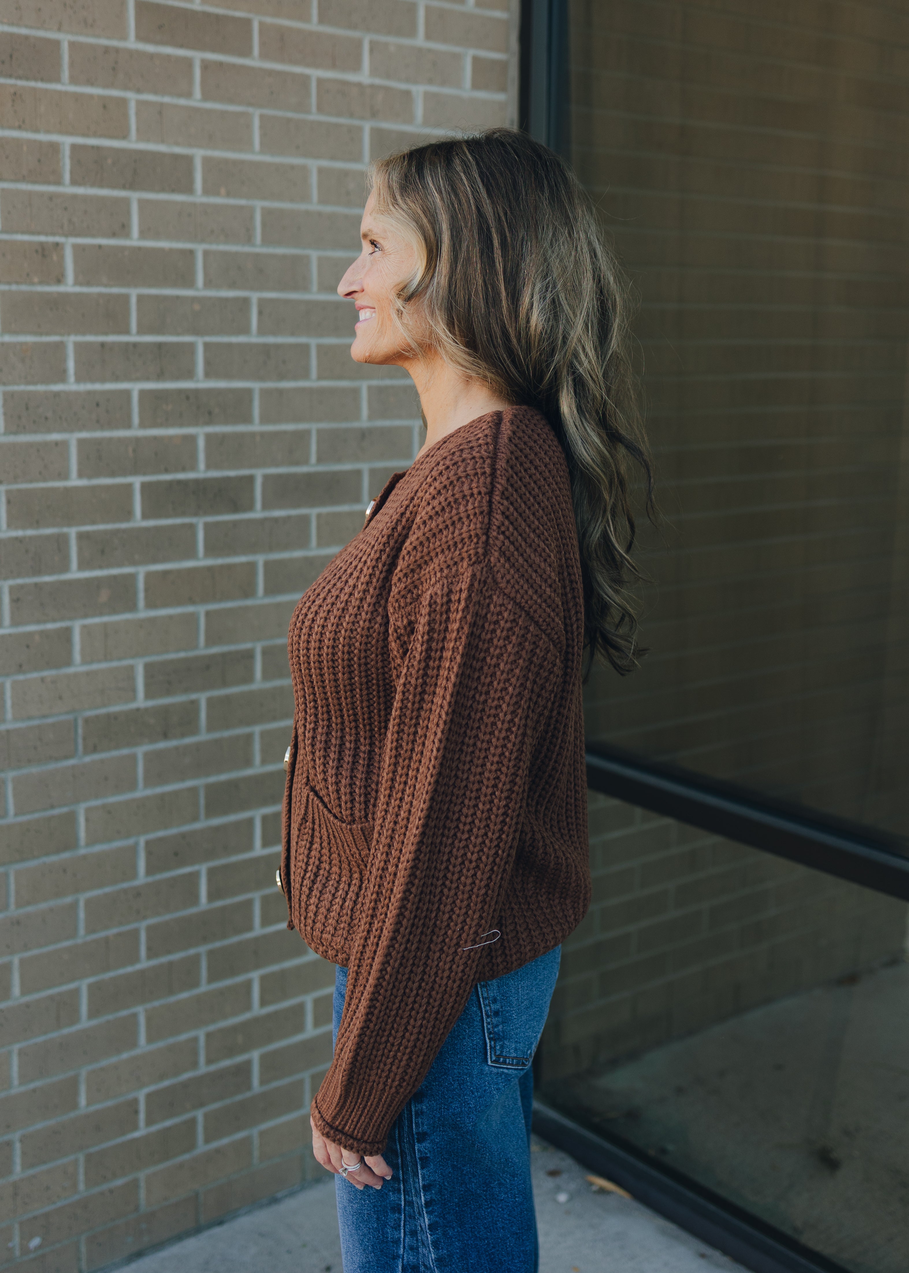 Big Button Accent Sweater Cardigan - Mocha