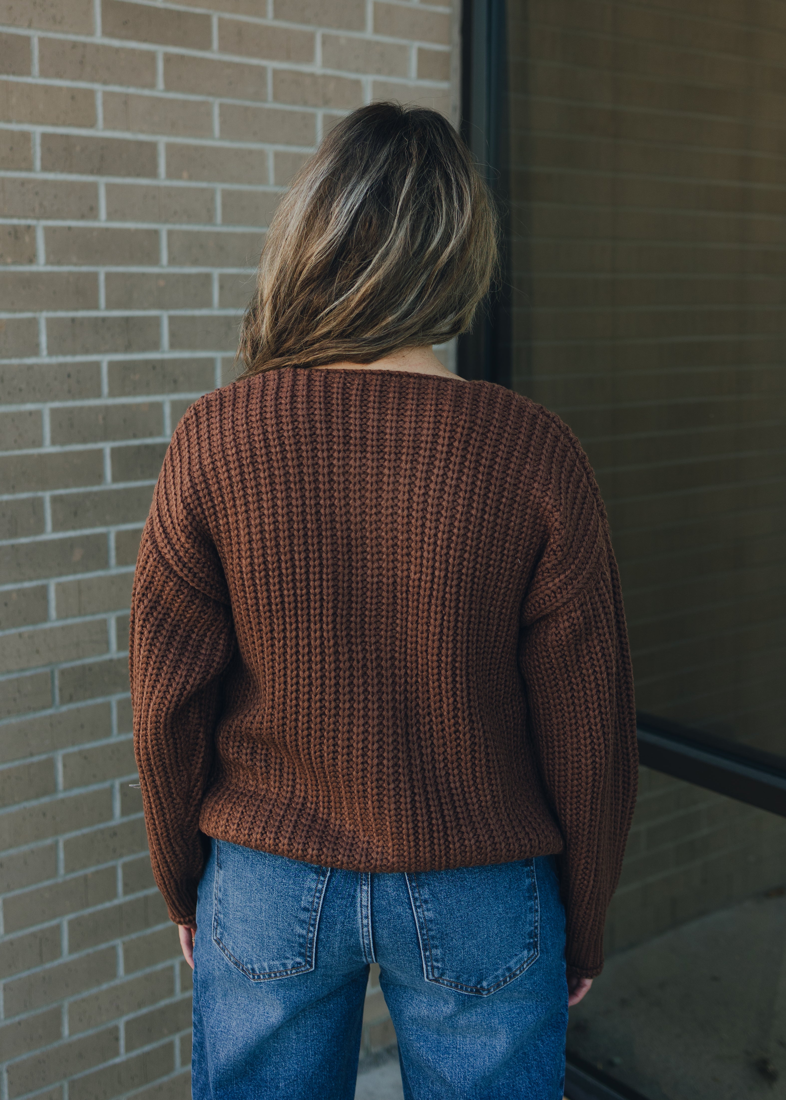 Big Button Accent Sweater Cardigan - Mocha