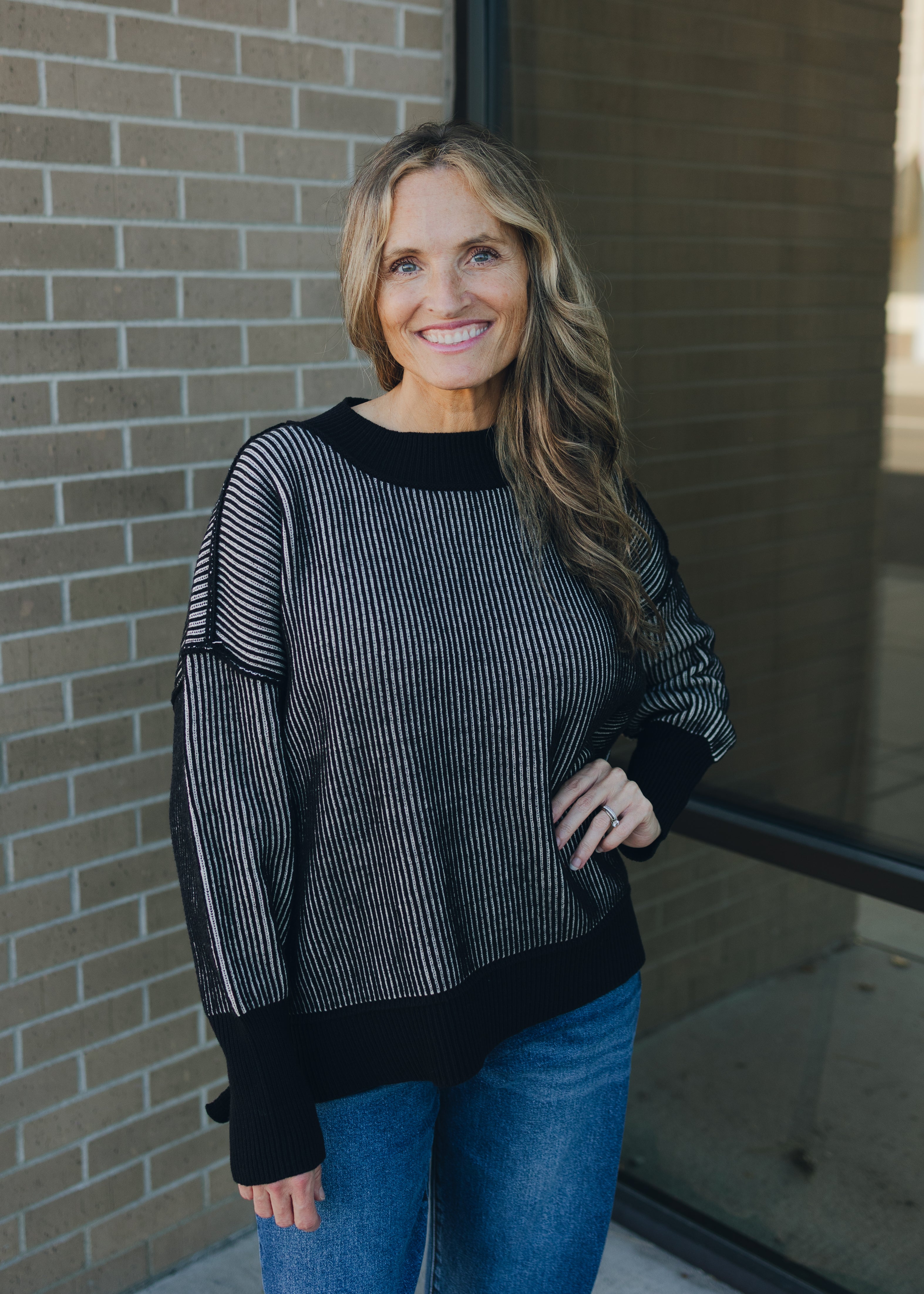 Exposed Seam Two Tone Sweater