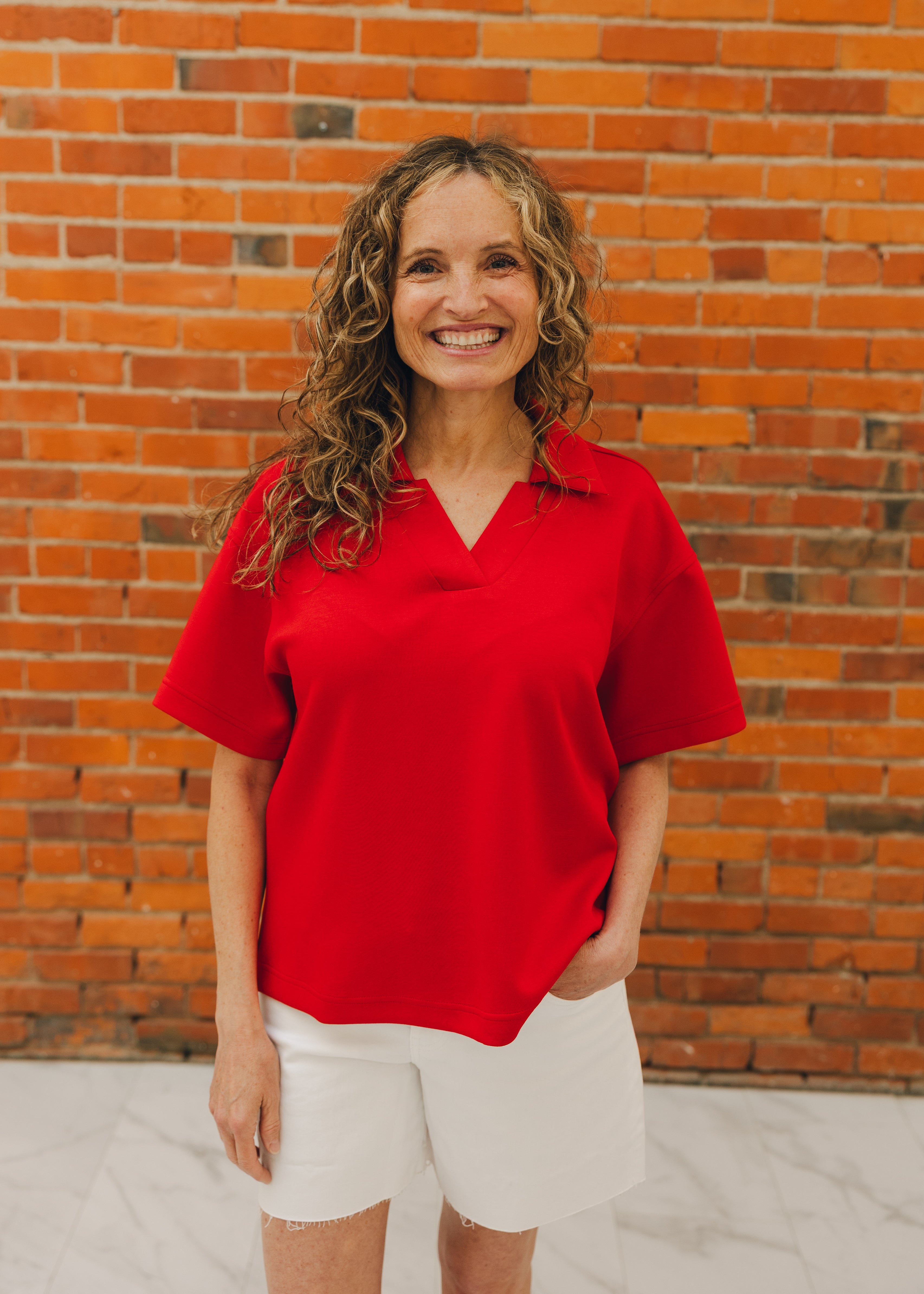 V-Neck Collared Short Sleeve Top