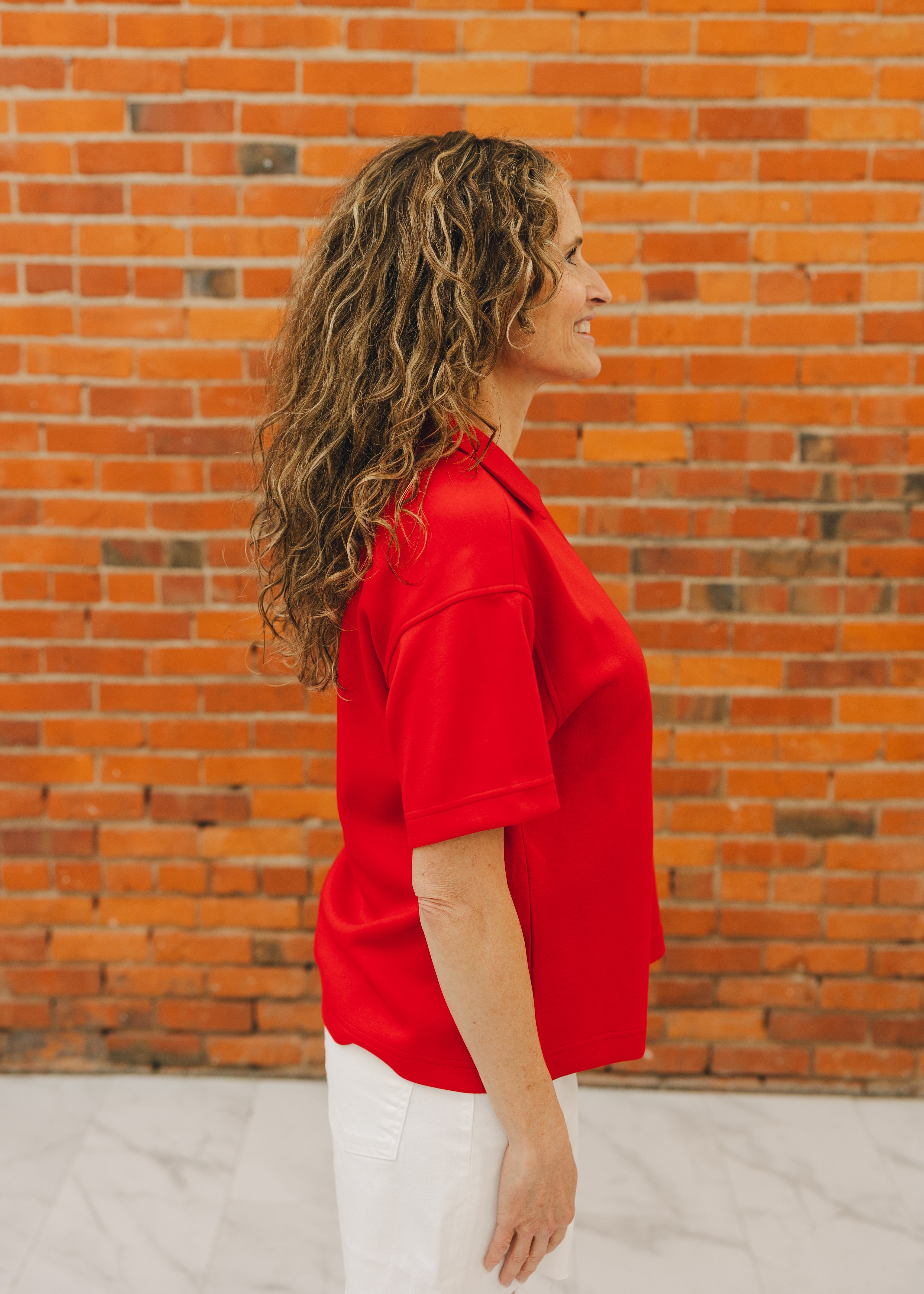 V-Neck Collared Short Sleeve Top