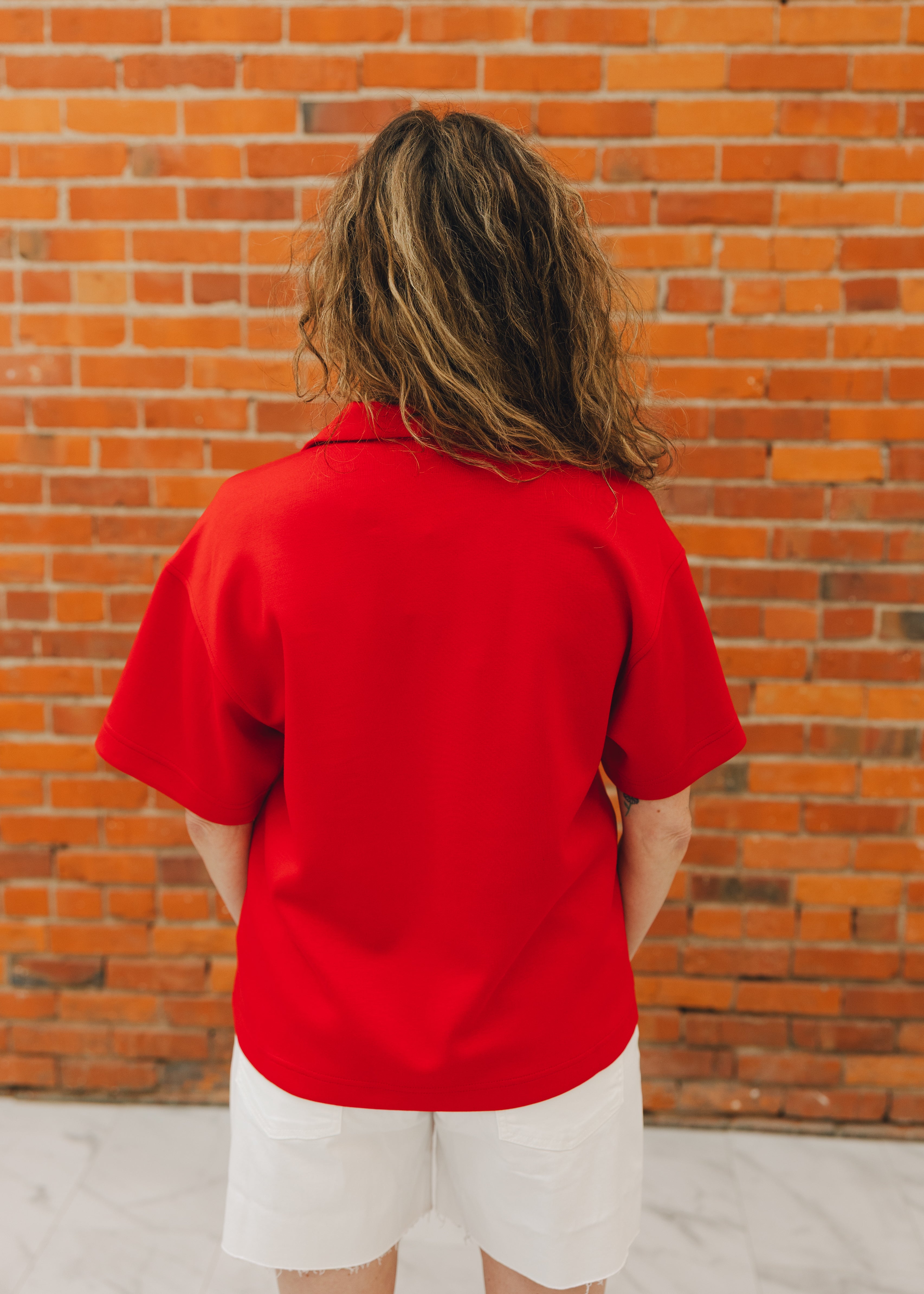 V-Neck Collared Short Sleeve Top