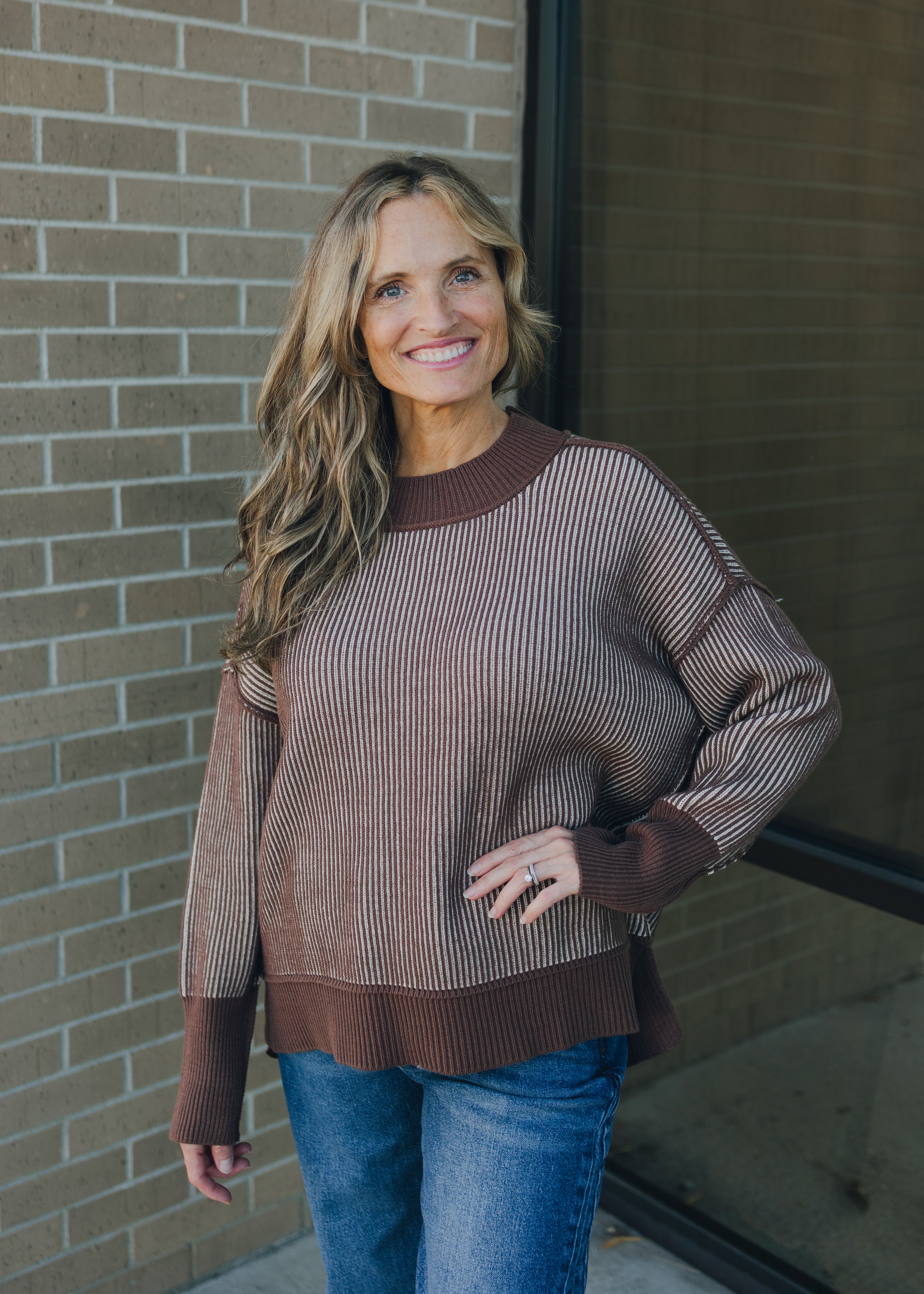 Exposed Seam Two Tone Sweater