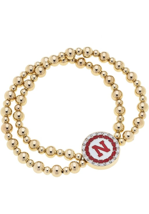 Nebraska Pave Disc 2 Row Ball Bead Bracelet