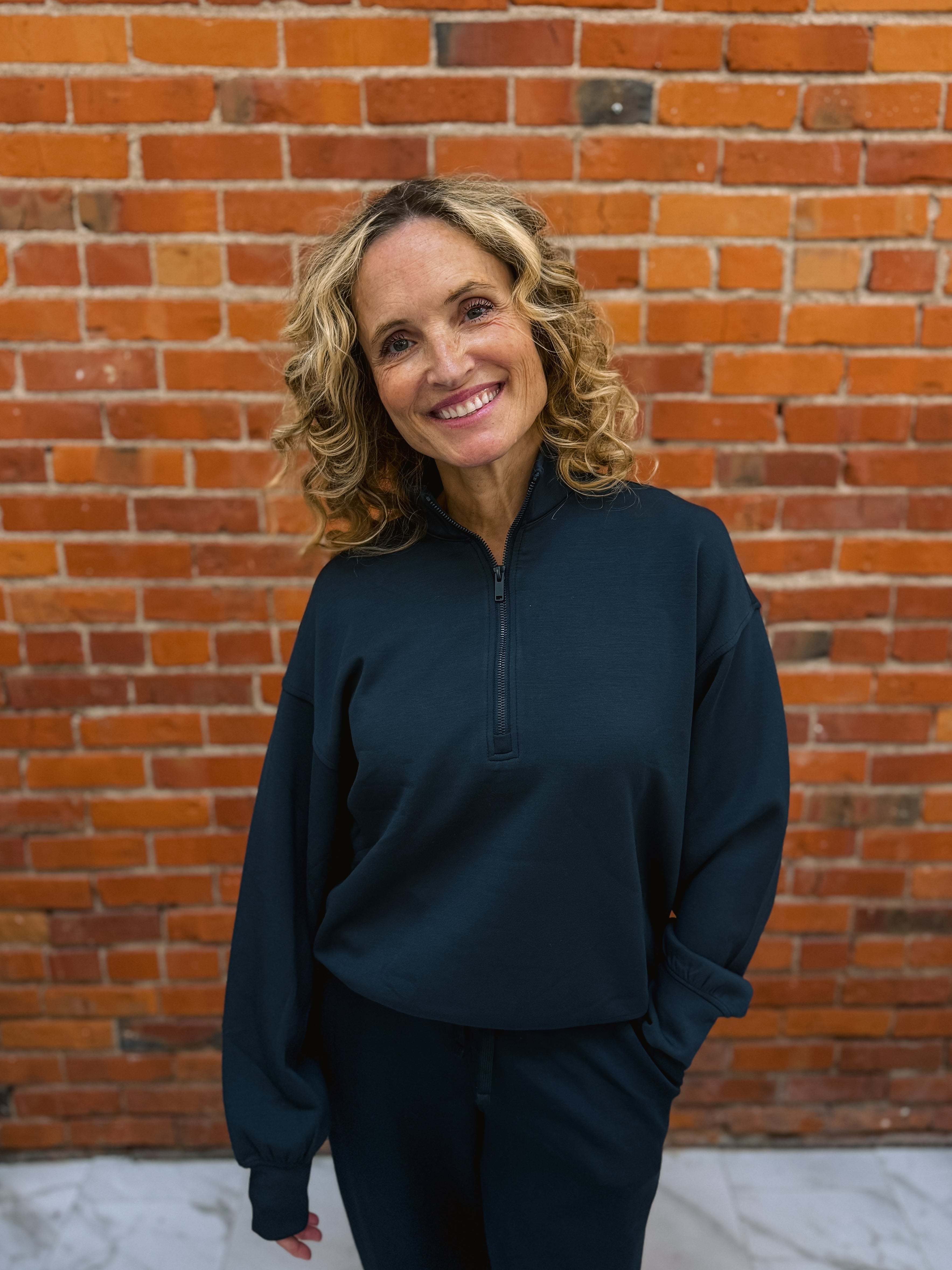 Modal Poly Quarter Zip Mock Neck Top