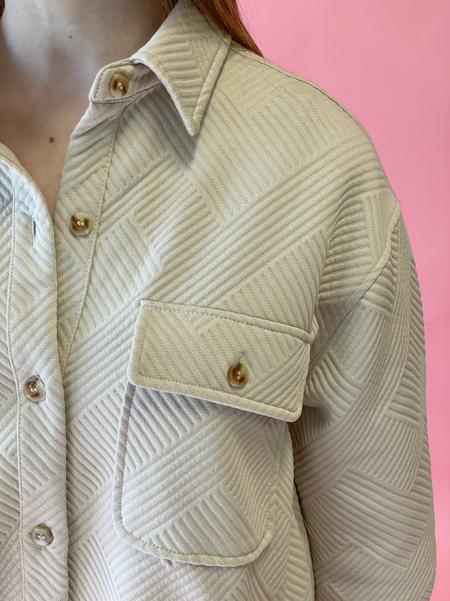 Jacquard Knit Shirt Jacket w/ Pockets