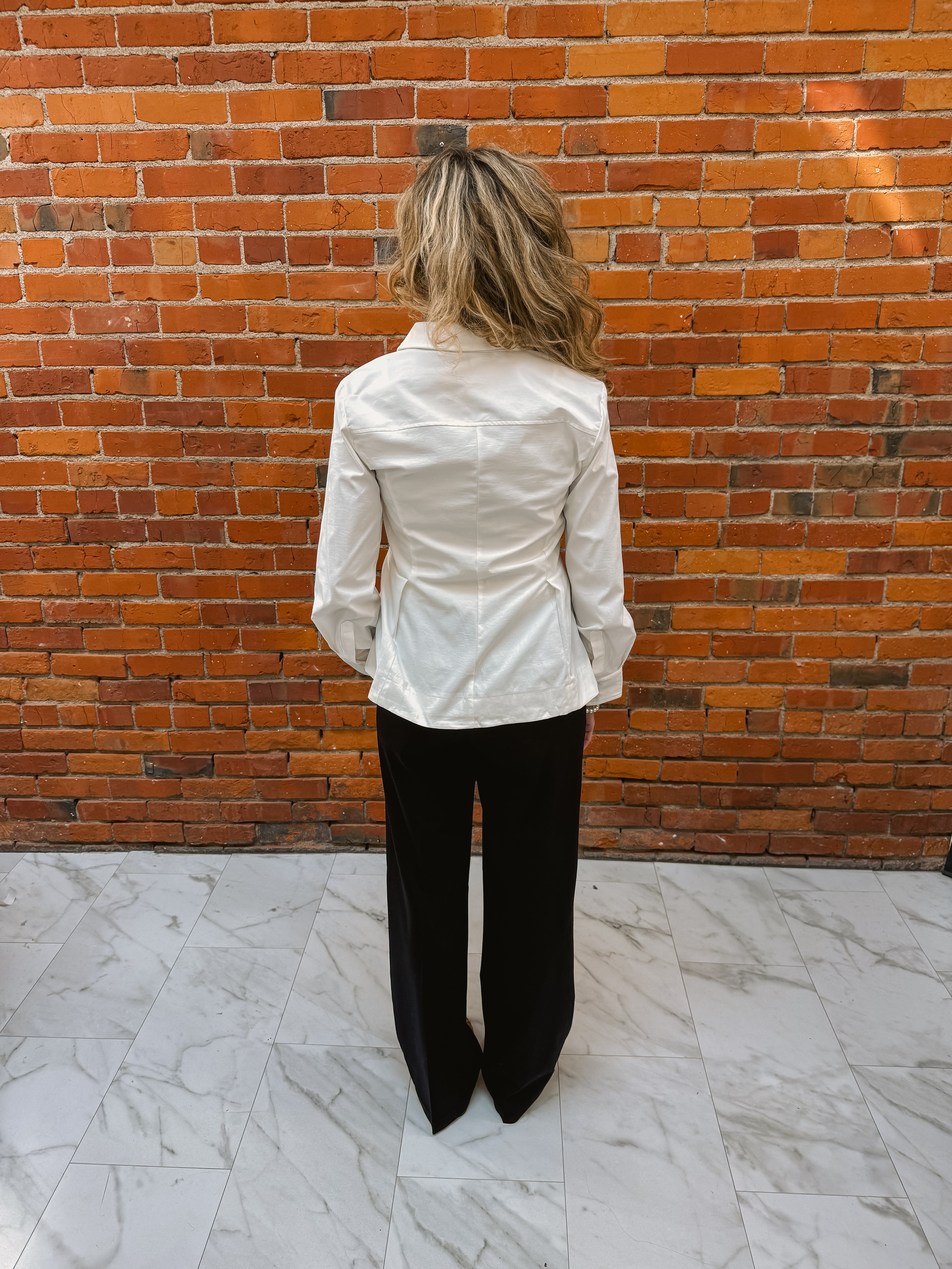 Long Sleeve Stretched Woven Peplum Shirt