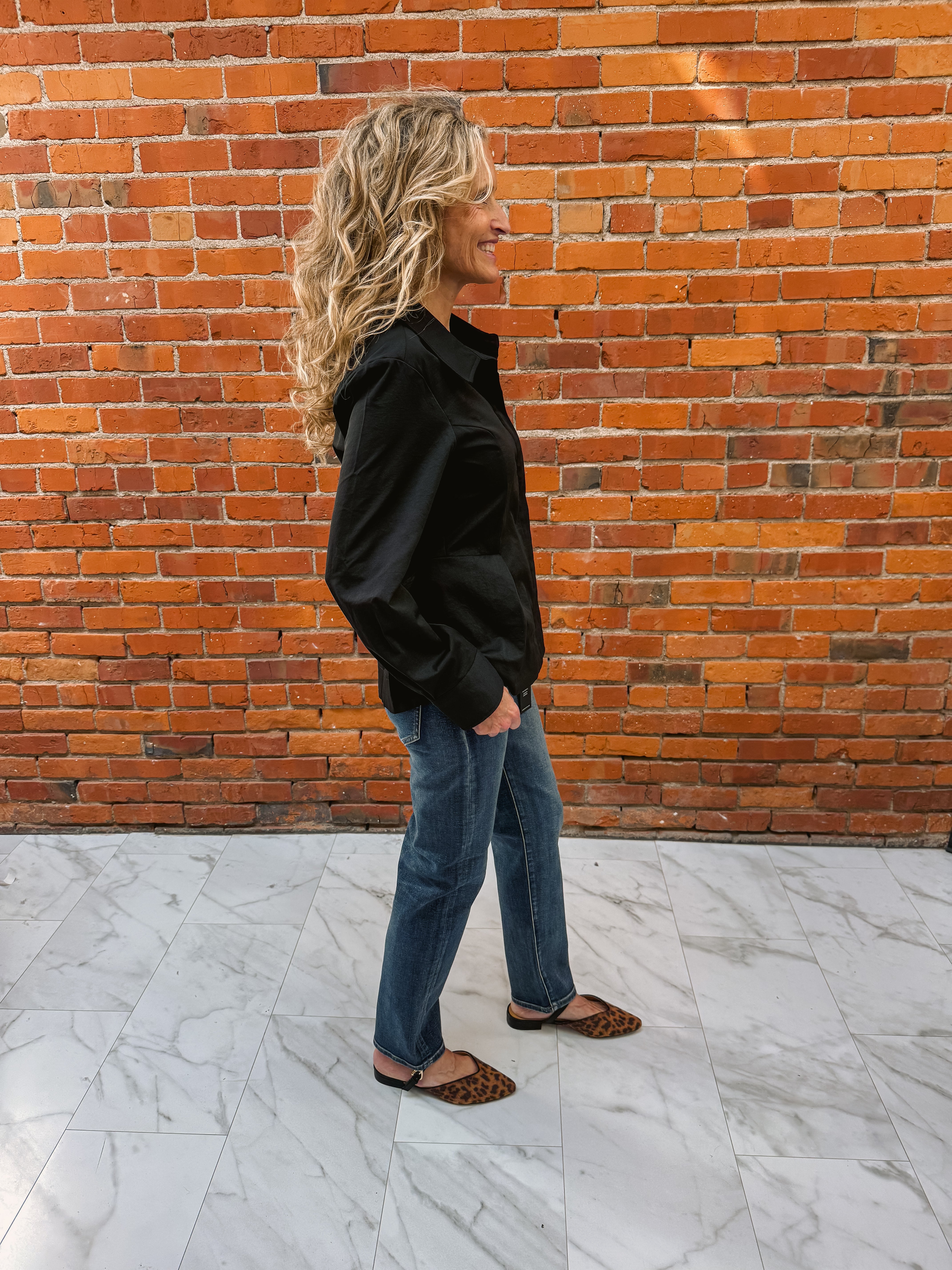 Long Sleeve Stretched Woven Peplum Shirt