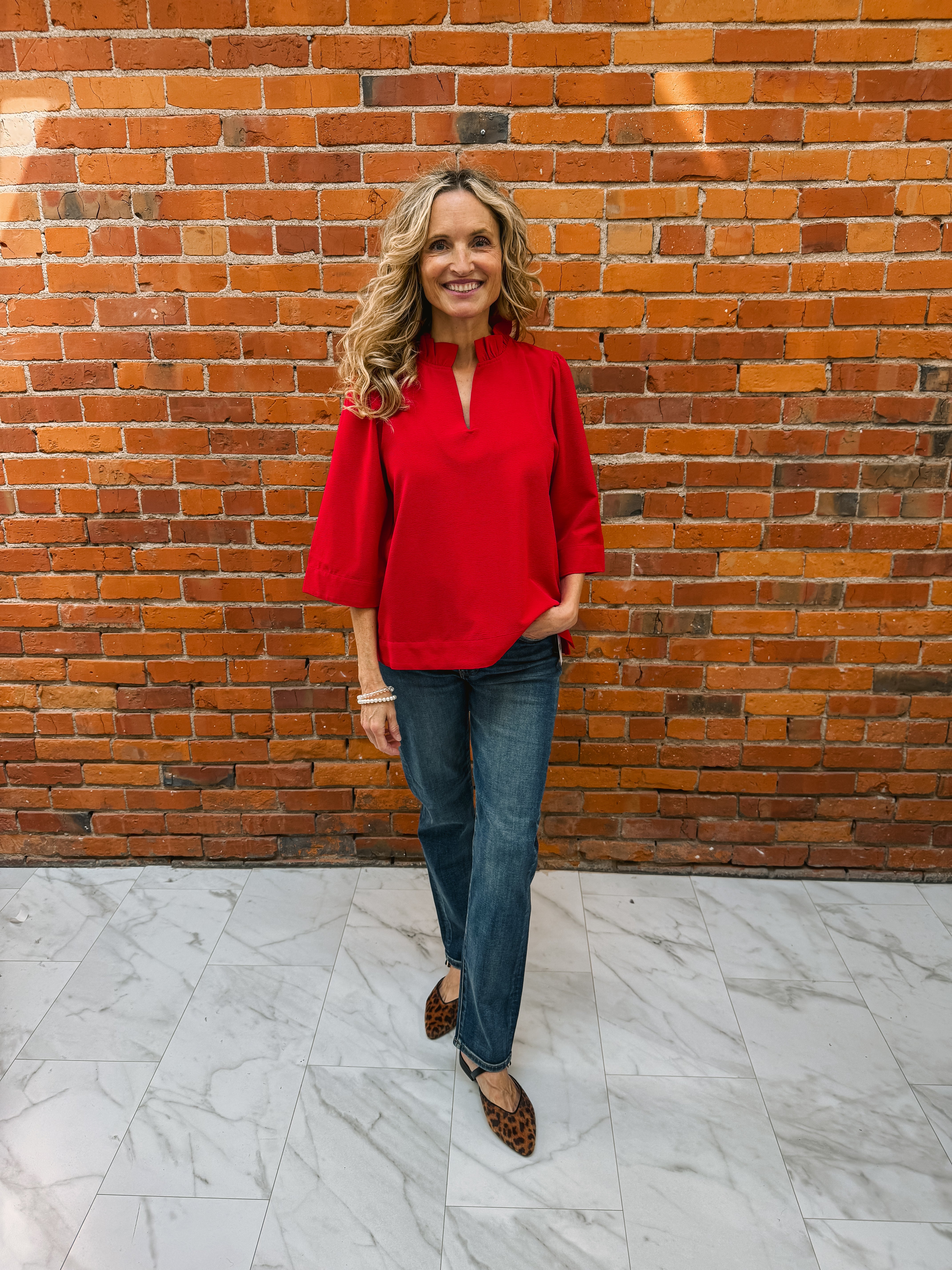 3/4 Sleeve Crinkled Top